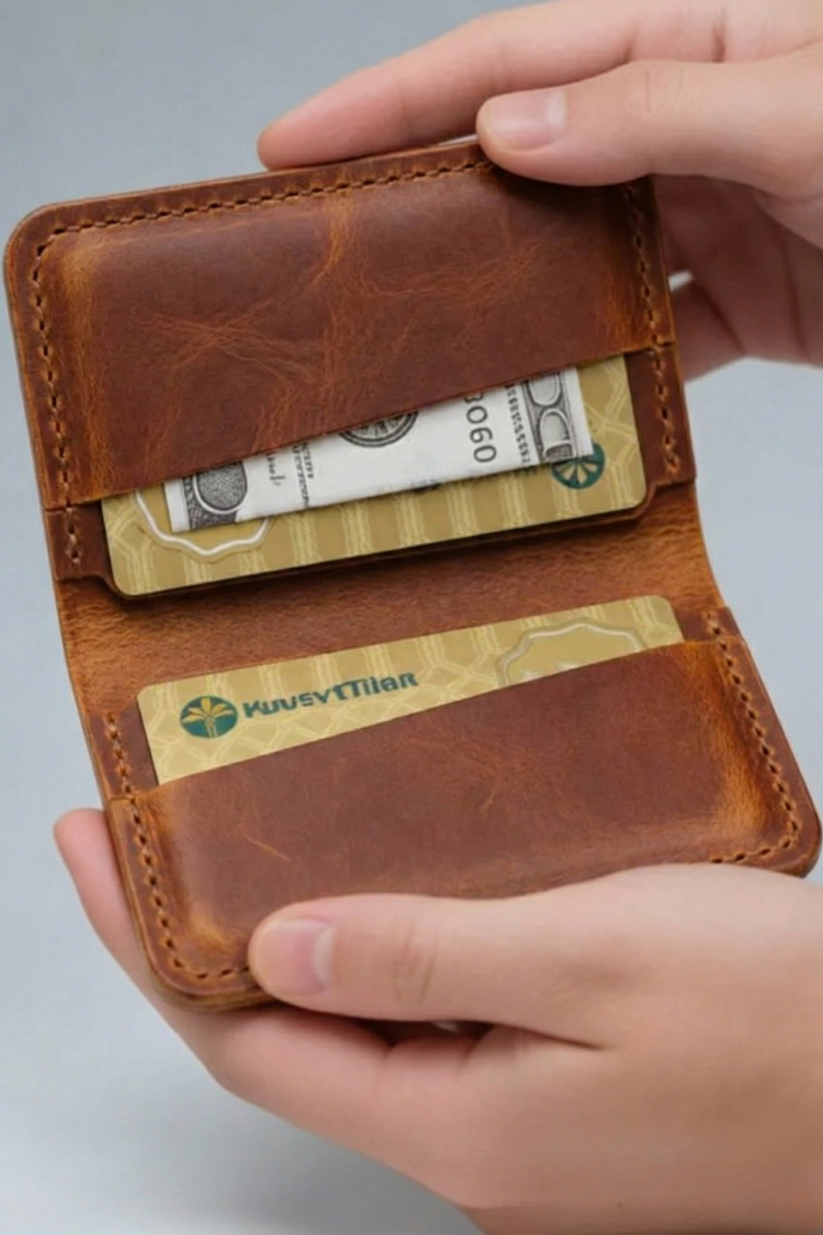 luvo  El Yapımı Hakiki Deri Kartlık İtalyan Dikiş Premium Hakiki Deri Taba - Görsel 4