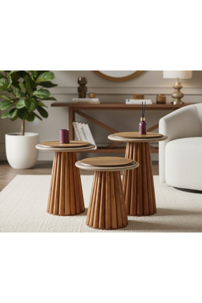 DONACO Somera Doğal Ahşap 3'lü Zigon Sehpa