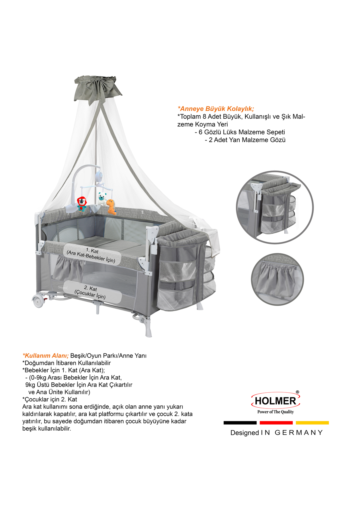 Holmer All in One ( Cibinlikli, Dönenceli, Alt Açma Ünüteli Oyun Parkı/Park Yatak ) fotoğrafı 5 (önizleme)