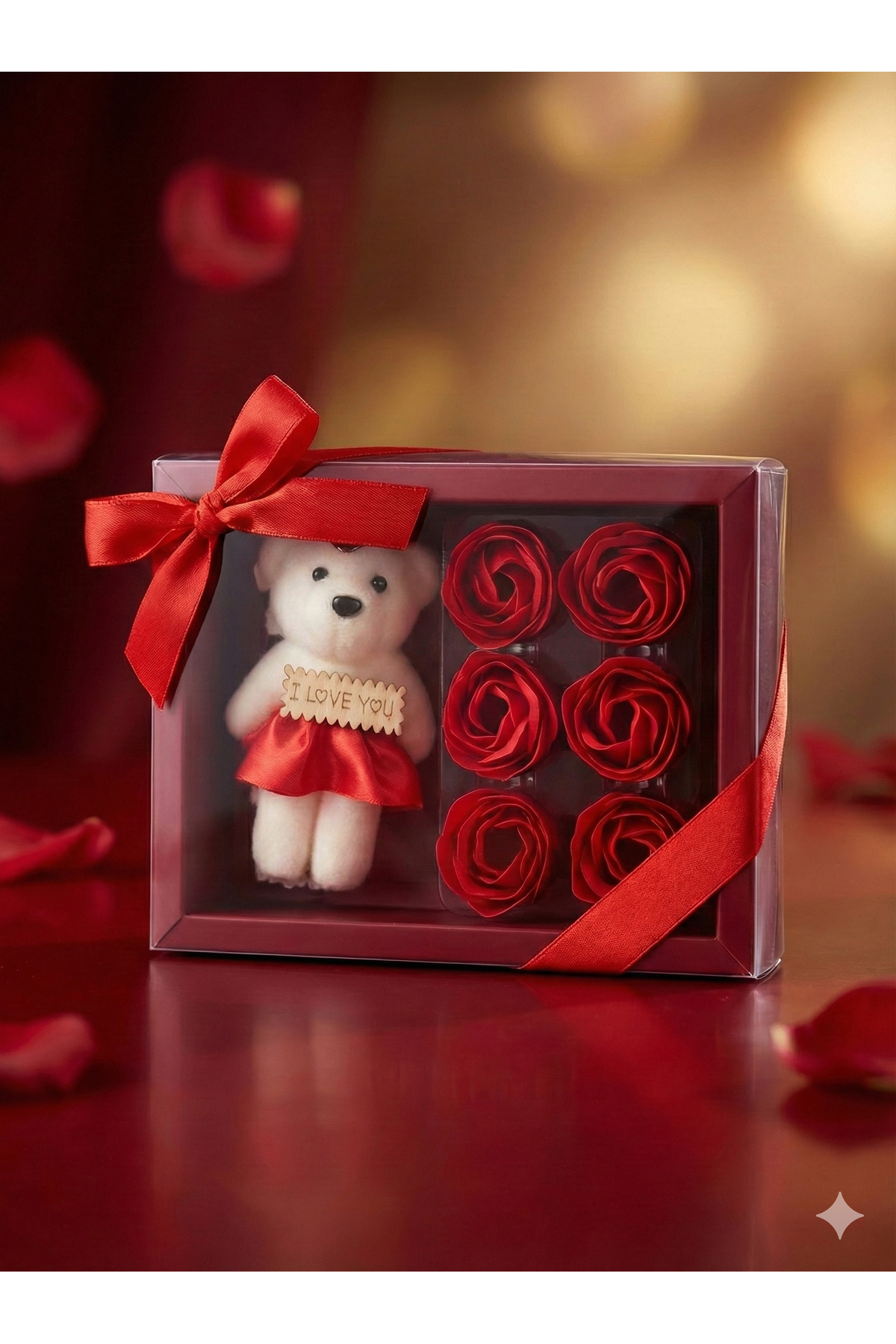 Ursulet cu trandafiri de sapun  Cadou romantic intr-o cutie eleganta