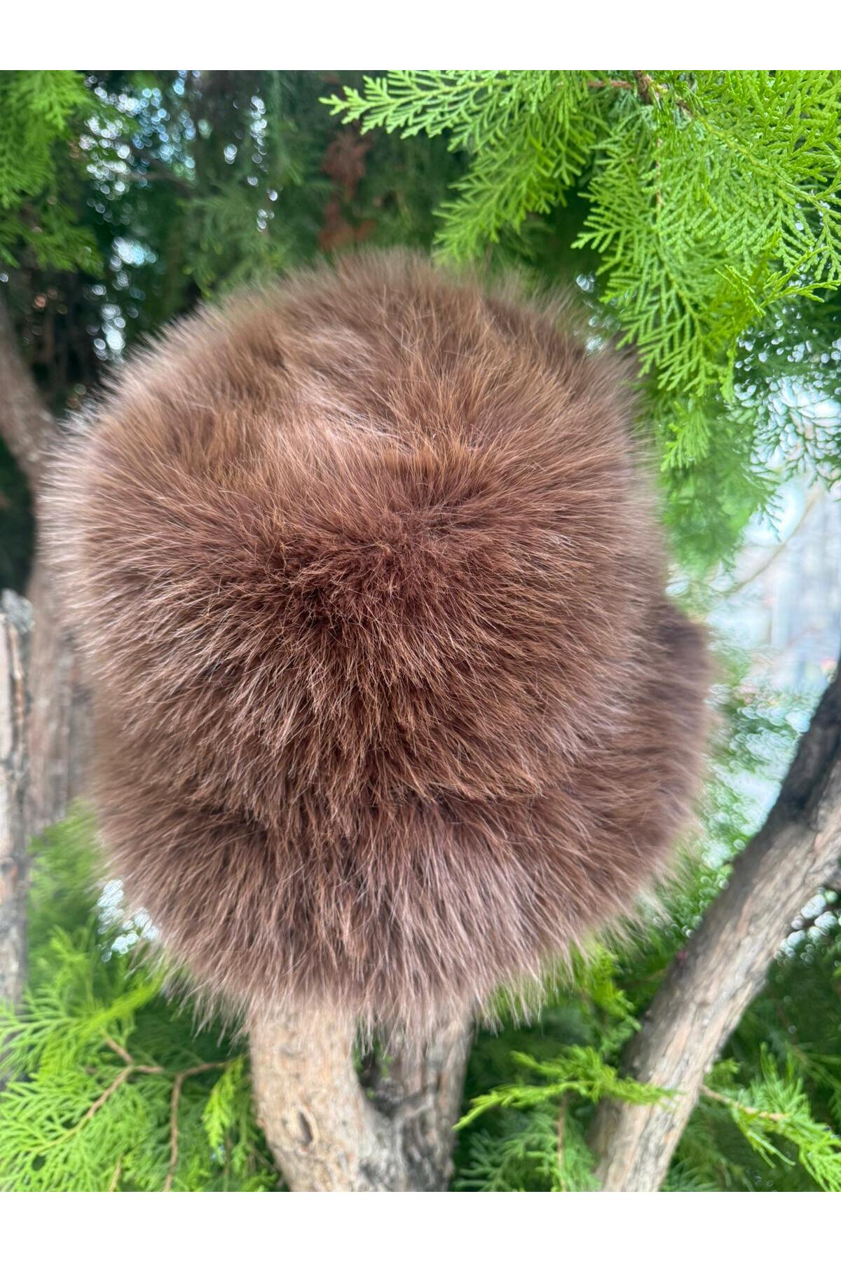 Axesoire 14500 Mango Kumaş Kahverengi Peluş Kalpak Şapka görsel 4