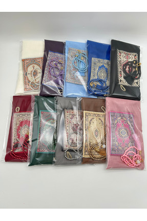 LenaToptan 10 Adet Karışık Renk Flamlı Eşarp Cüzdan ve Tesbih Seti Hac Umre M...