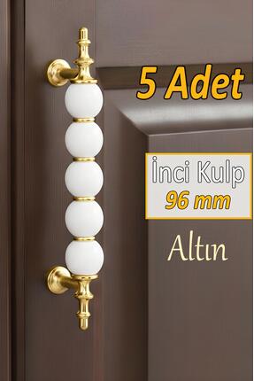 GLASWEN 5 Adet İnci Kulp 96 mm Altın Gold Mutfak Kulpu Çekmece Dolap Kapak Ku...