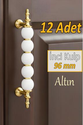 GLASWEN 12 Adet İnci Kulp 96 mm Altın Gold Mutfak Kulpu Çekmece Dolap Kapak K...