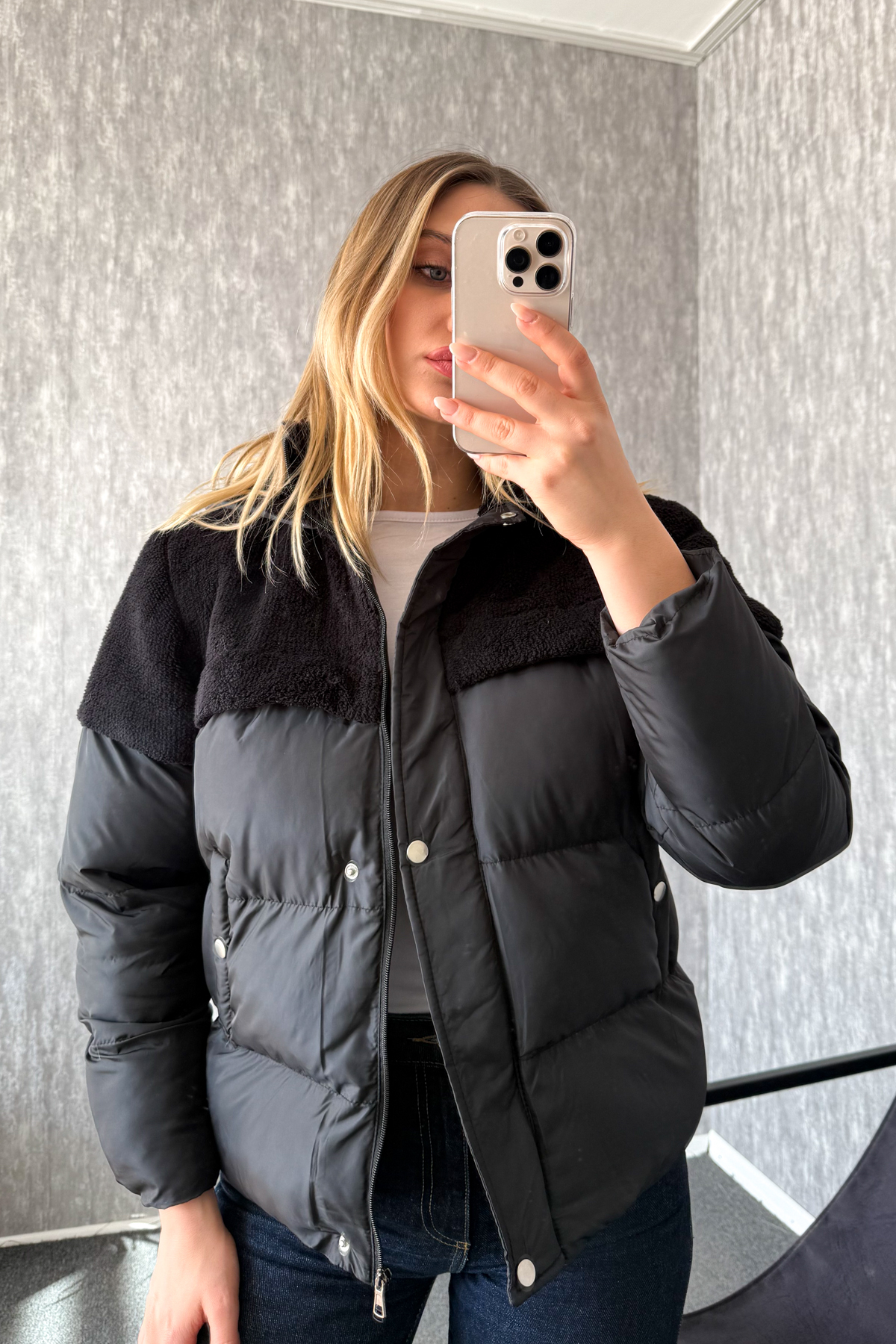 ModaPlaza  Kadın Omuz Kürklü Şişme Mont 60577 - Görsel 5