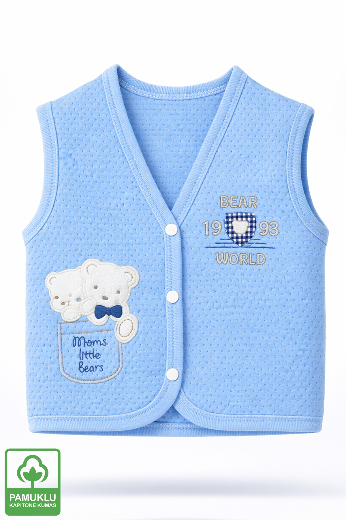 Miniel Unisex Bebek Ikiz Ayıcık Nakışlı Organik Pamuklu 3-6-9 Ay 3Lü Kapitone Bebek Yelek Set fotoğrafı 4 (önizleme)