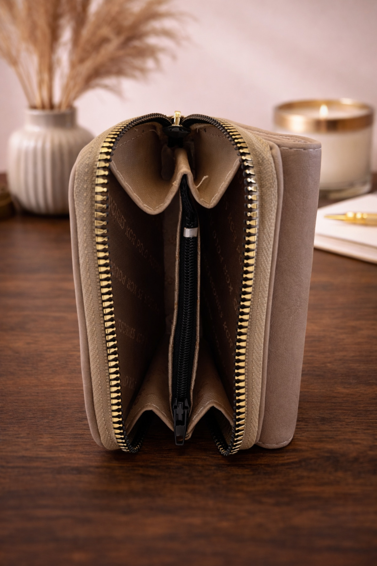 MODEL CÜZDAN  Kadın Cüzdan Yumuşak Deri Çıtçıtlı Fermuarlı Kartlık Bej - Görsel 6