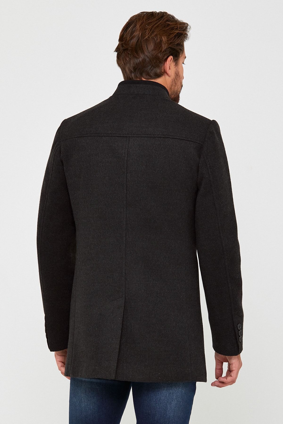 Wise  Erkek Antrasit Dik Yaka Kaşe Kaban - Görsel 5