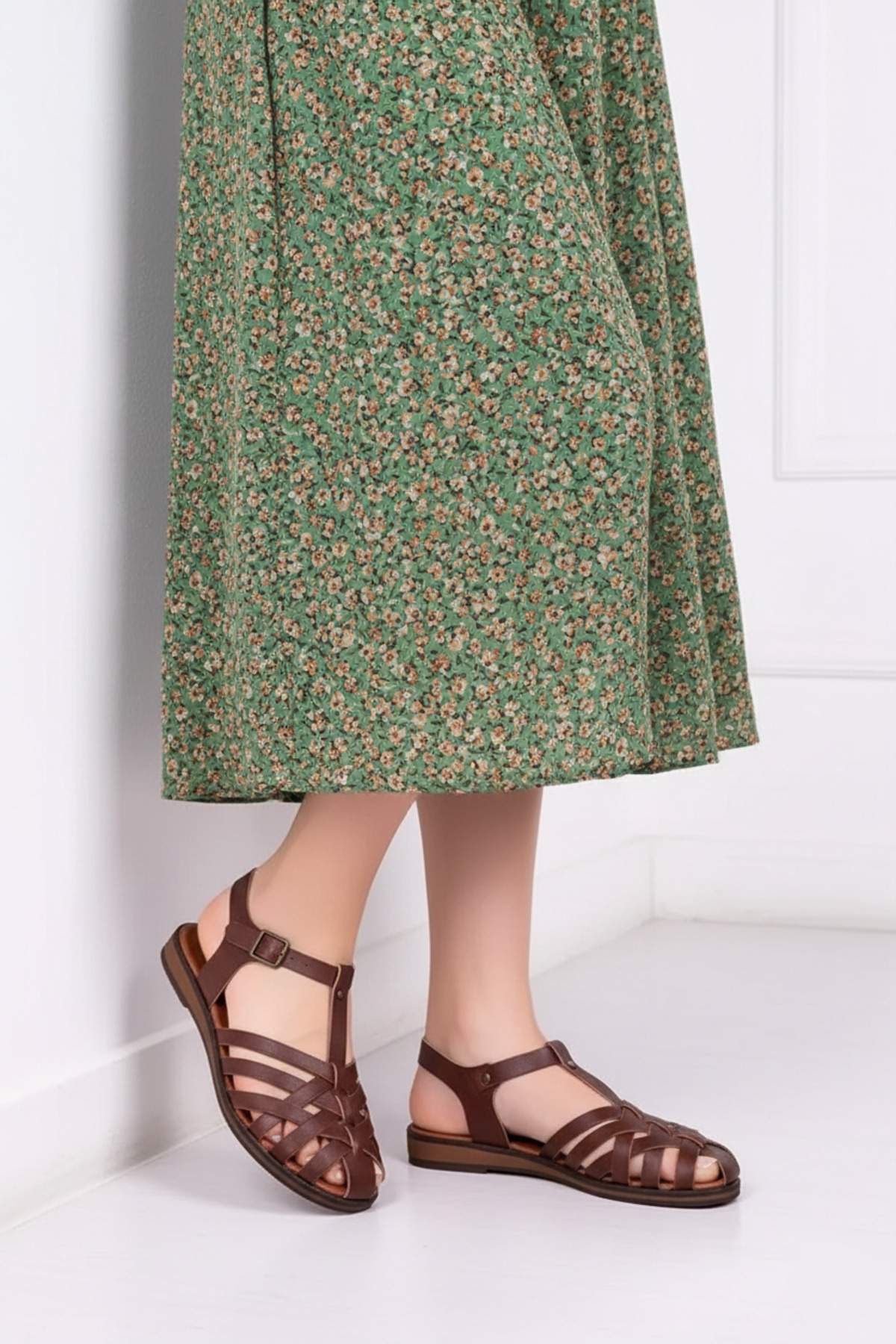 Deripabuc  Hakiki Deri Kahverengi Kadın Deri Sandalet Dp-0067 - Görsel 3