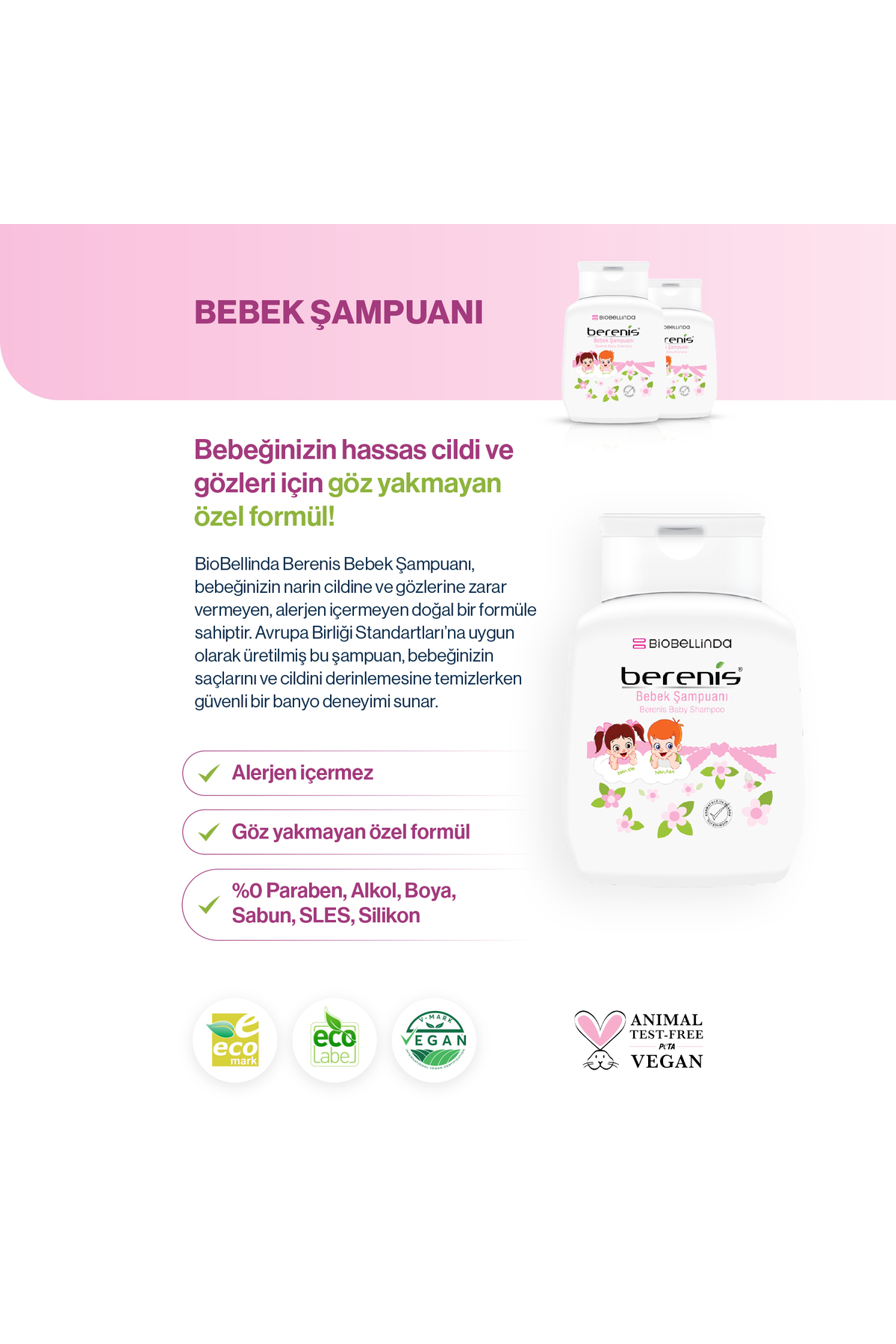 BioBellinda Berenis Bebek Şampuanı Göz Yakmayan Özel Formül 290 ml fotoğrafı 2 (önizleme)