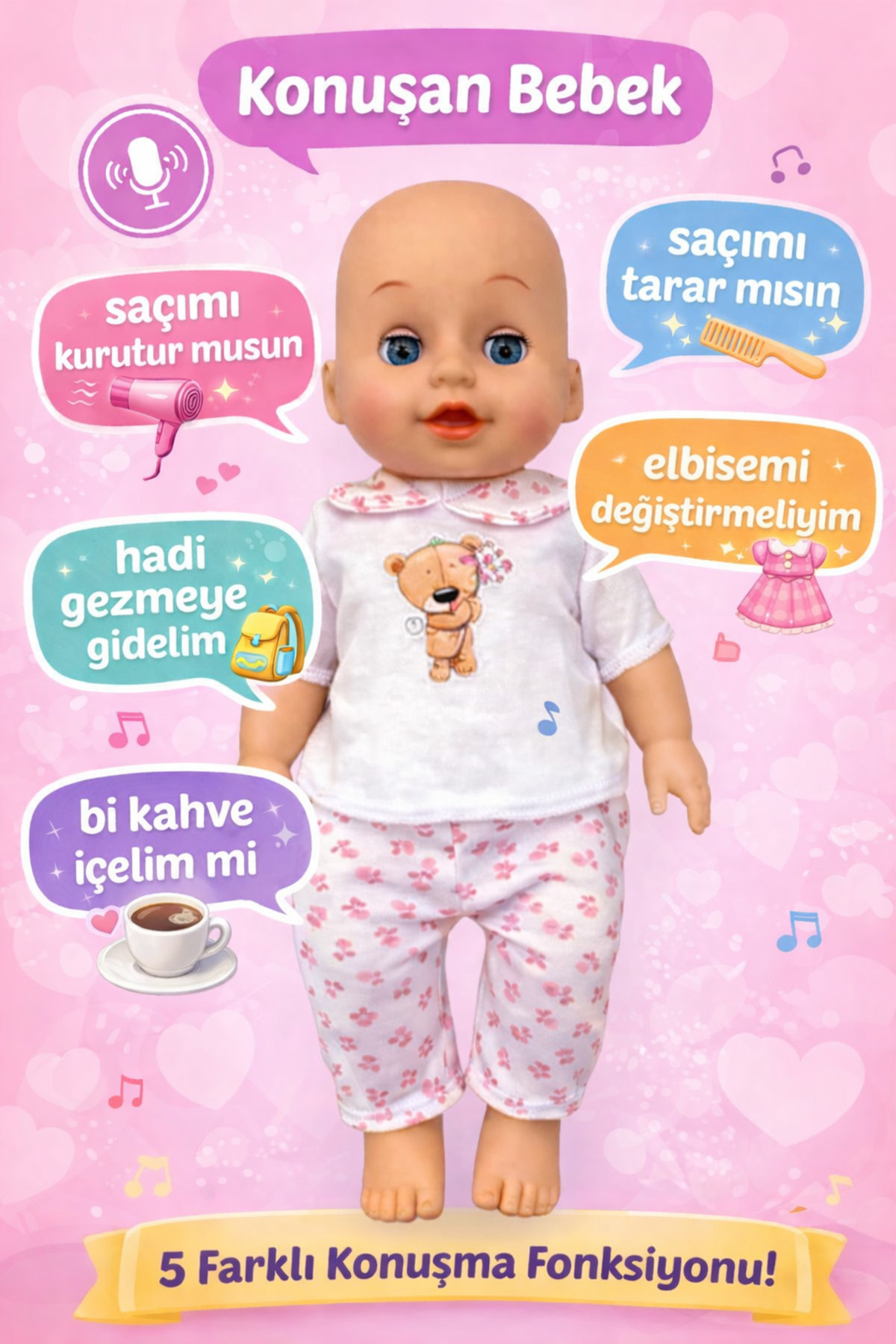 YILDIRIM OYUNCAK Altını Islatan Konuşan Bez ve Biberon Aksesuarlı Gerçekçi Oyuncak Bebek fotoğrafı 3 (önizleme)