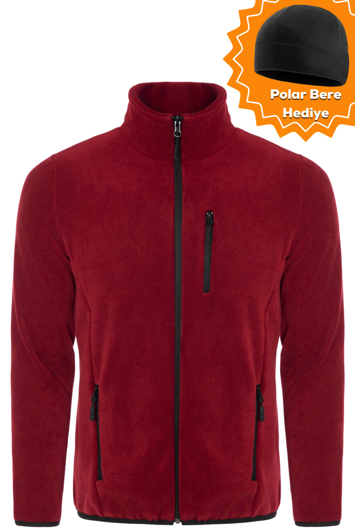 GHASSY CO Erkek Pro Rüzgar Geçirmez 5 Cepli Outdoor Tam Fermuarlı Polar Ceket — زرشکی 869866001