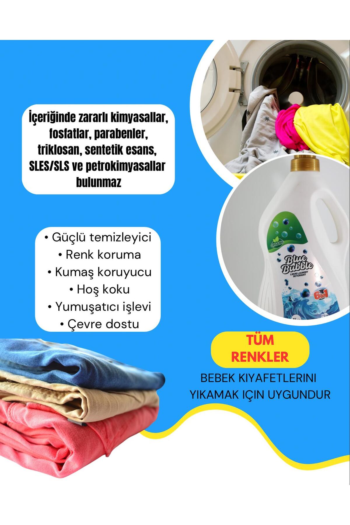 BLUEBUBBLE Bebek Çamaşır Deterjanı—Soğuk Suda Yıkama & Renk Koruma—Hassas Ciltler İçin-Blue Bubble Organik fotoğrafı 2 (önizleme)