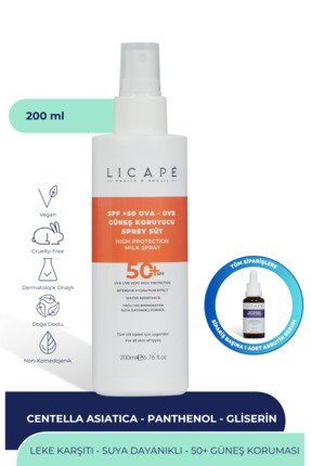 Licape Spf 50 Faktör Uva - Uvb Güneş Koruyucu Sprey Süt 200ml