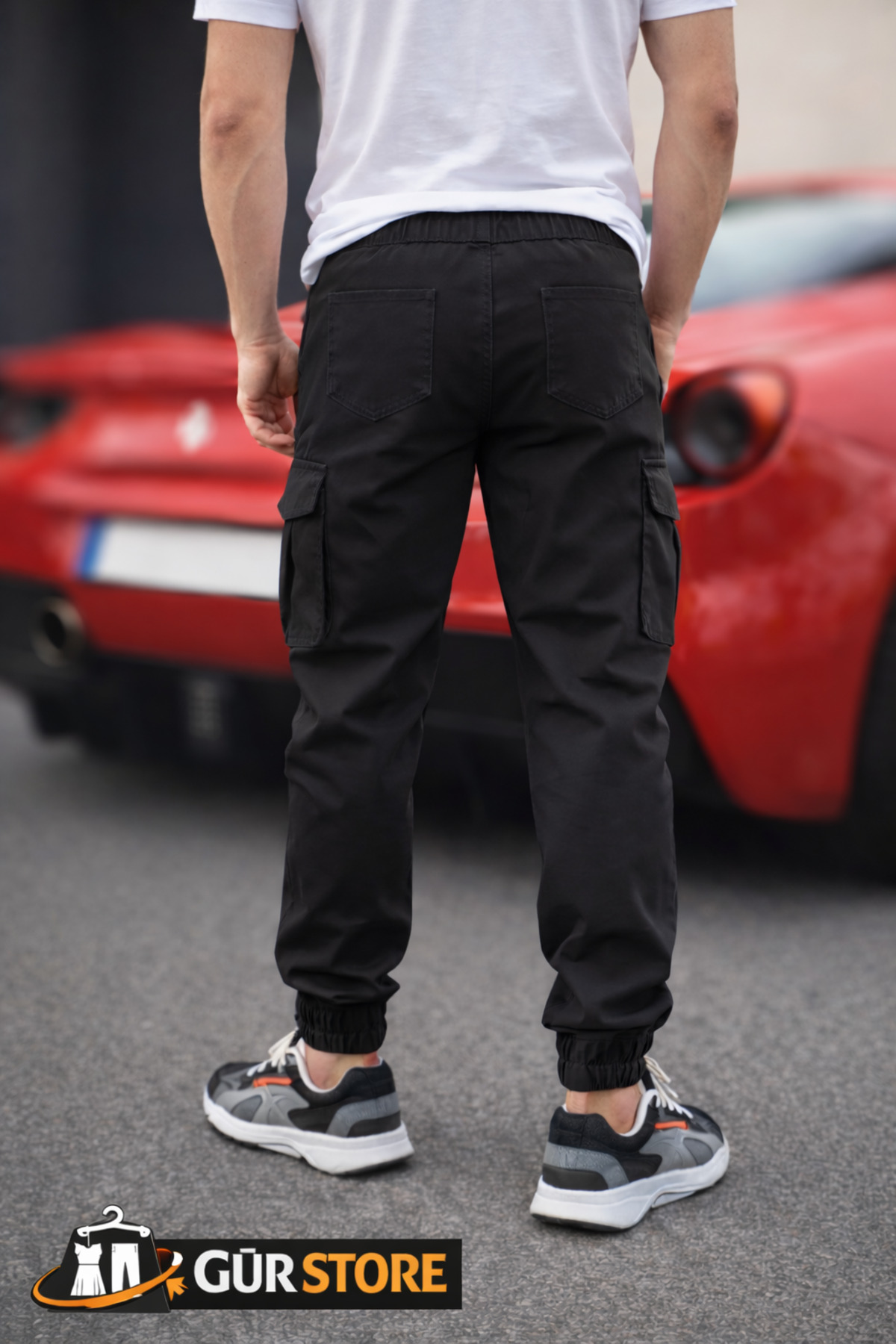 Gür  Kargo Cepli Erkek Siyah Pantolon Bel Lastik Paça Lastik Likralı - Görsel 2