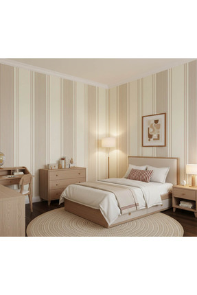 Teodora Bordo Krem Parlak Çizgili Ucuz Duvar Kağıdı 773378