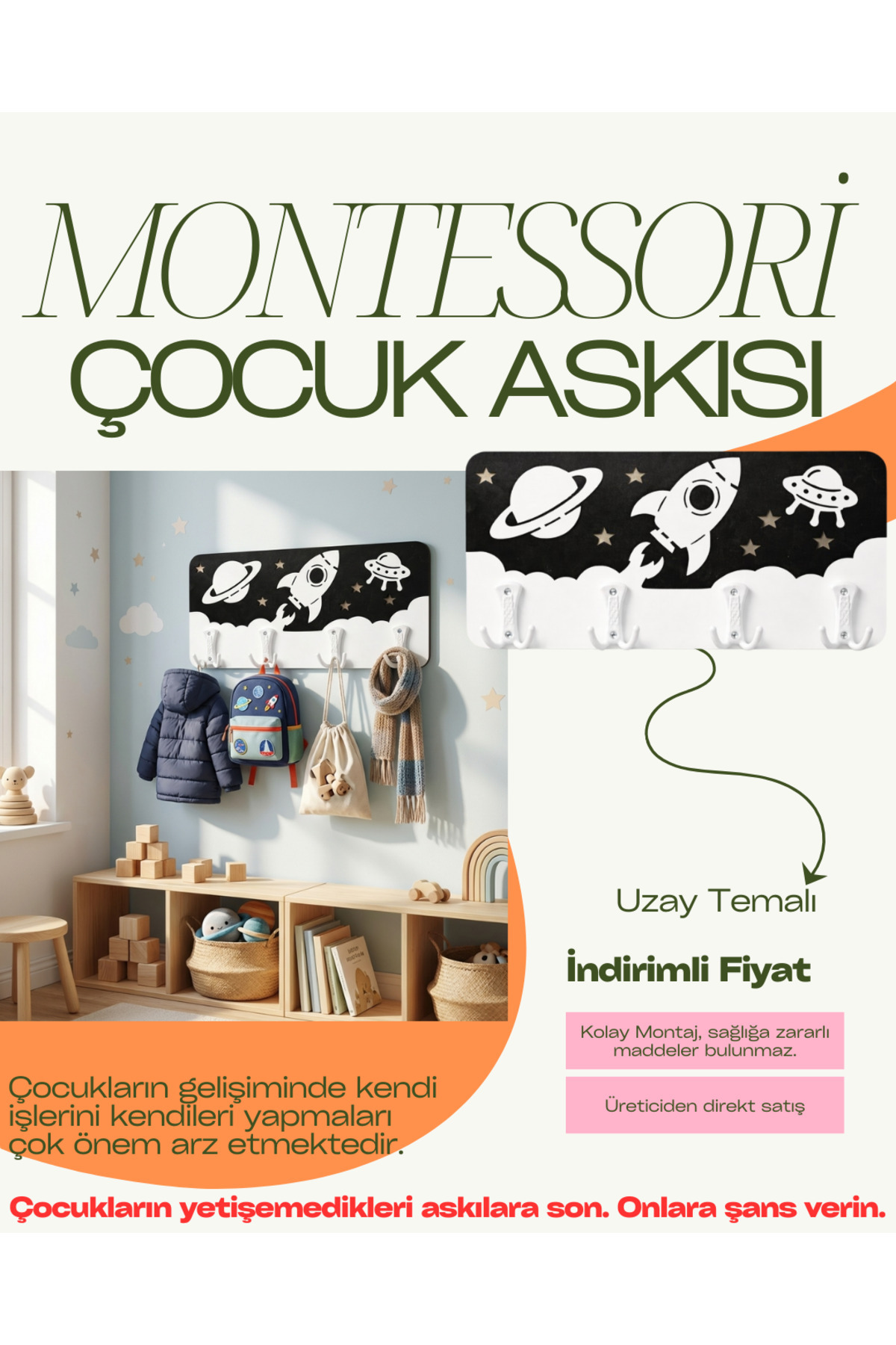 Premium Montessori Tiered Nursery Hanger - SPACE Themed Self-Confidence-boosting Custom Design