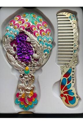 GALATA GIFT Ayna Tarak Seti, Tavuskuşu, Metal, Çeyizlik, Hediyelik Set, Minel...