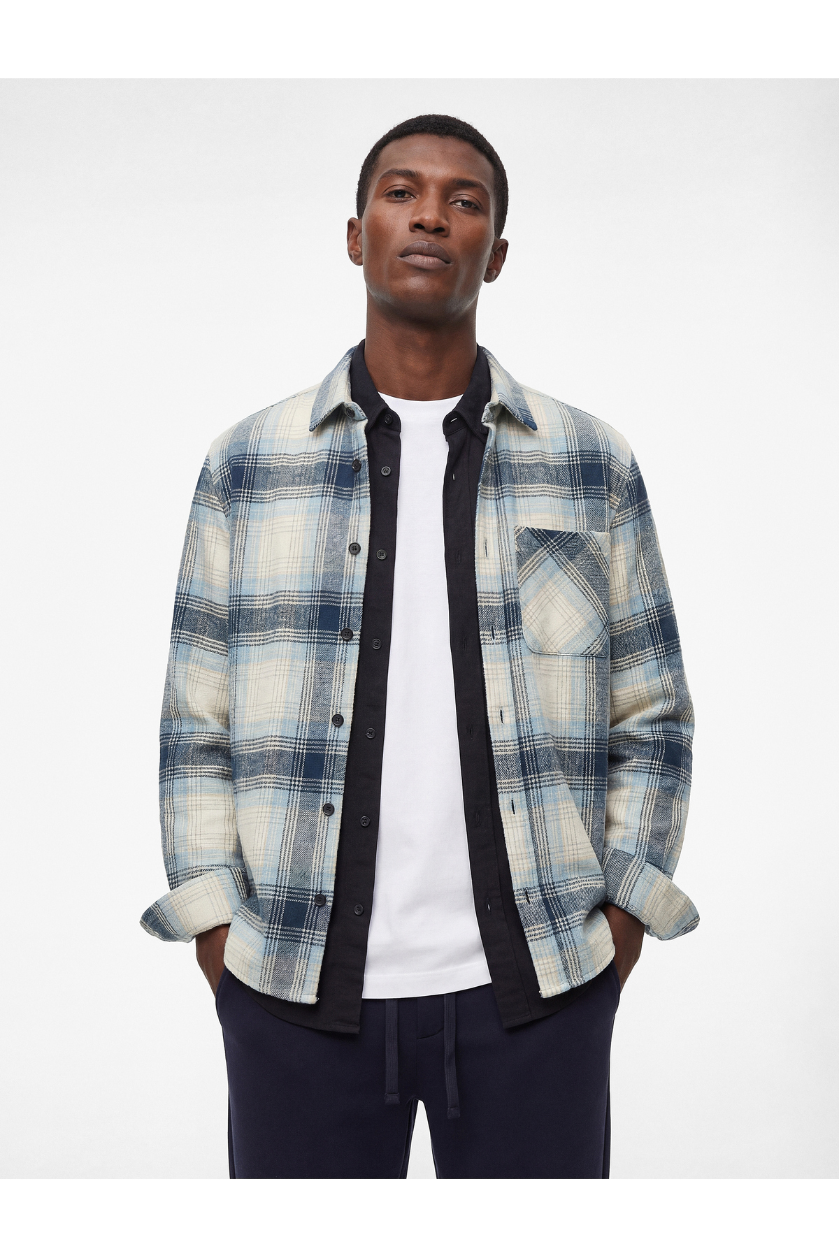 کوتون پیراهن مردانه یقه اسکی کلاسیک یقه اسکی آستین بلند دکمه‌دار سایز معمولی