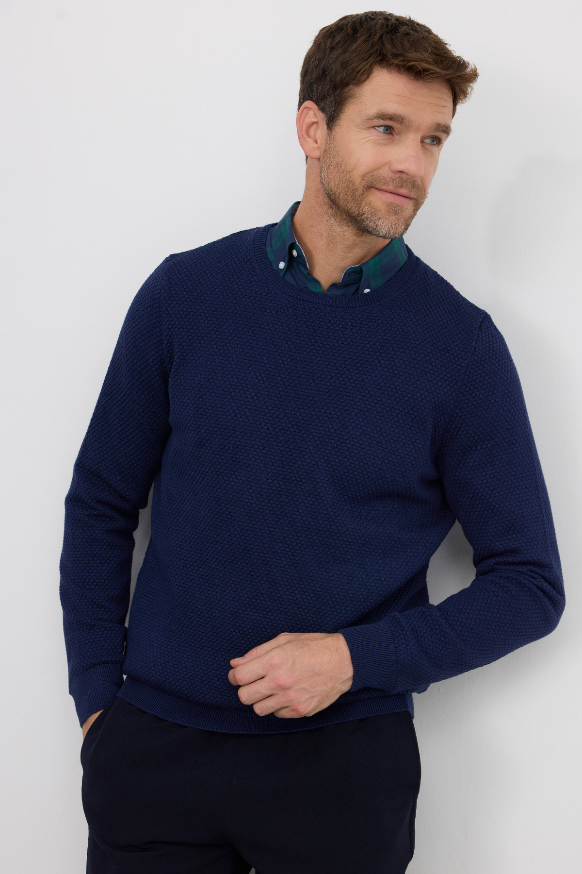 Tudors  Erkek Standart Fit Normal Kesim Bisiklet Yaka Petek Desenli Lacivert Triko Kazak - Görsel 3