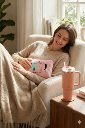 Any Morning Vaha 1200 ml Çelik Termos, Açık Somon & BiggDesign Cats Elektrikl...