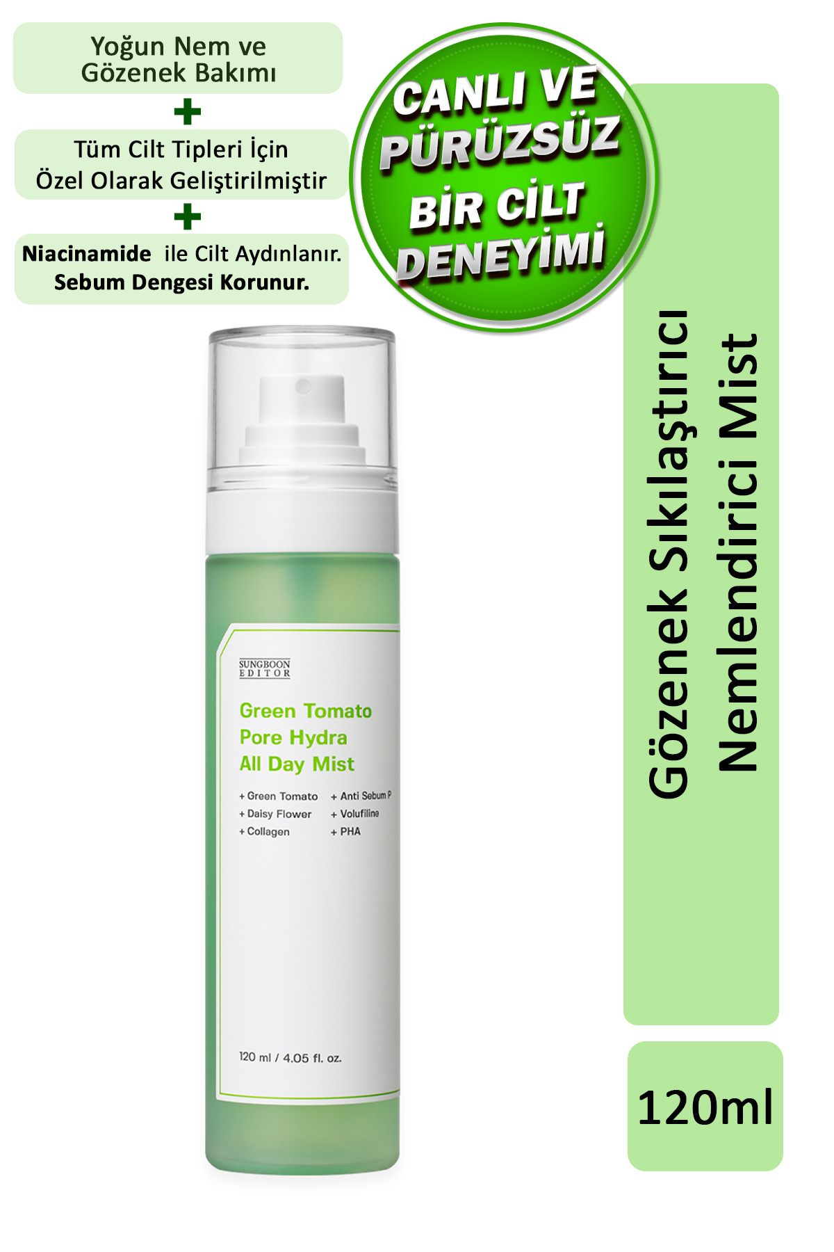 SUNGBOON EDITOR Green Tomato Pore Hydra All Day Mist / Gözenek Sıkılaştırıcı Nemlendirici Mist 120ml — SEGreenPoreHADMist