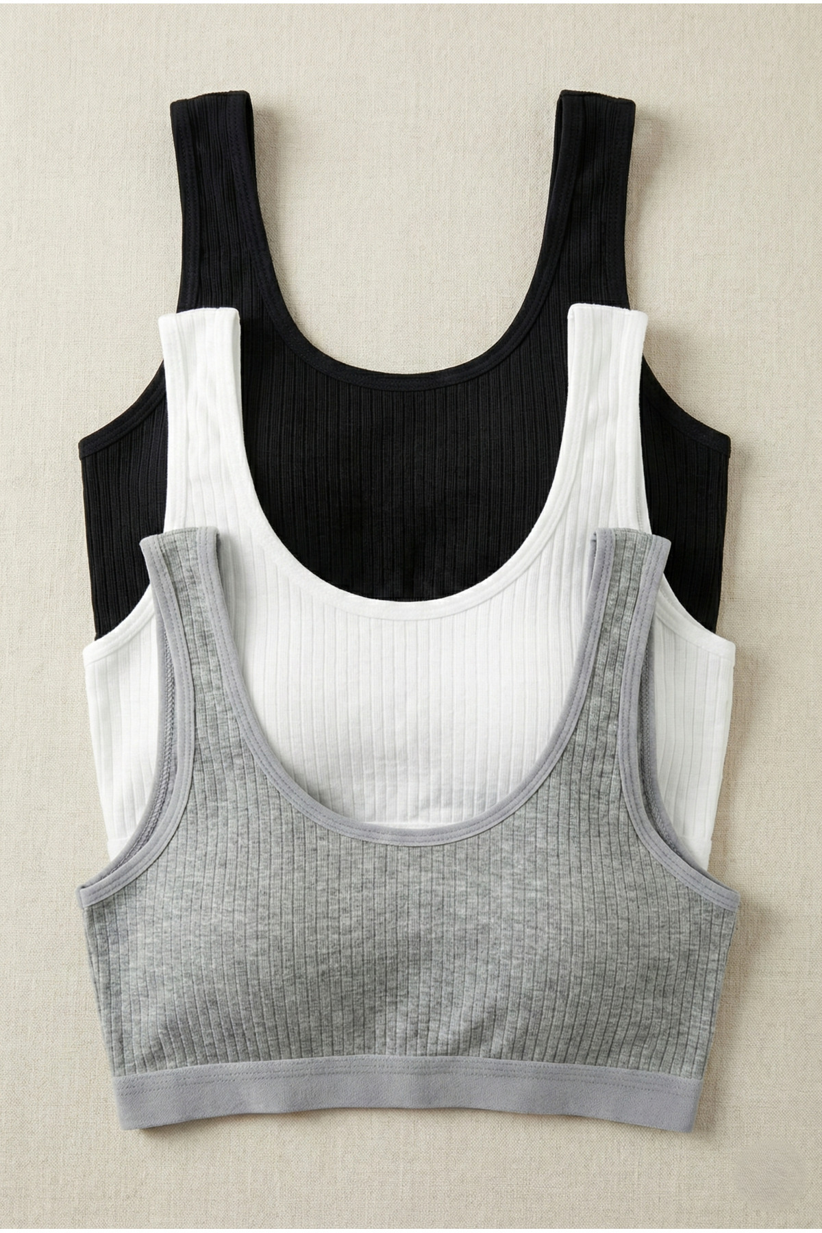 3'lü Paket Büyük Beden Yüksek Konforlu Esnek Bralet Set - Telsiz Uyku ve Ev Sütyeni - Crop Atlet