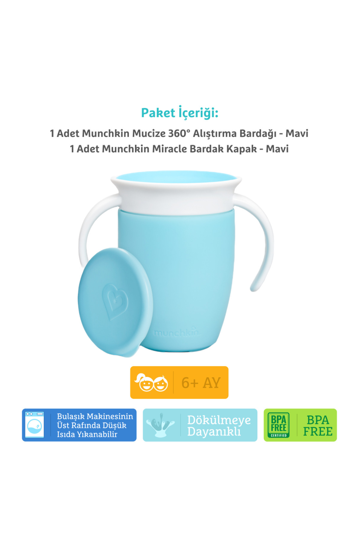 Munchkin Mucize 360° Alıştırma Bardağı, 6ay+, 207ml, Mavi Bardak Kapağı İle Birlikte fotoğrafı 4 (önizleme)