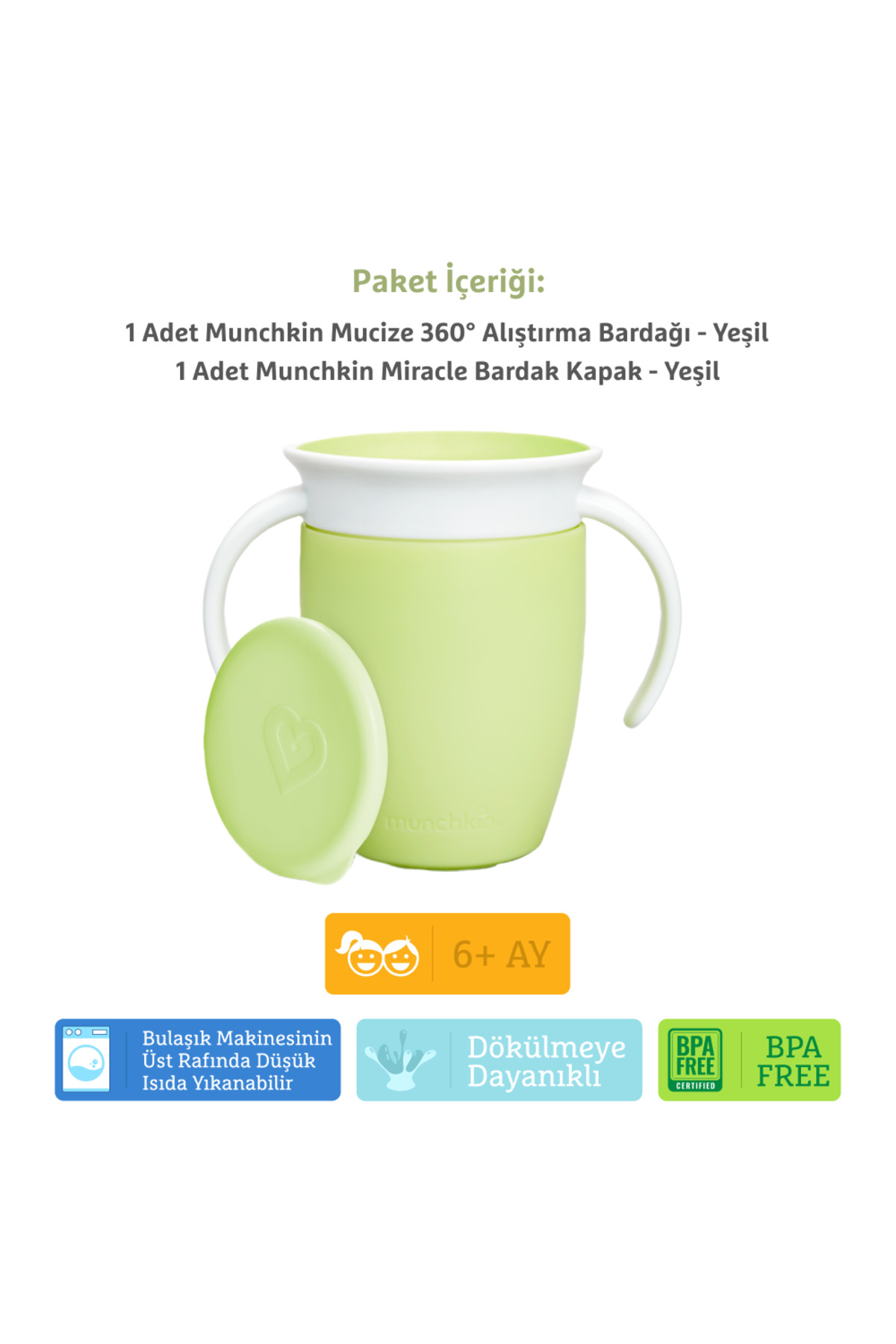 Munchkin Mucize 360° Alıştırma Bardağı, 6ay+, 207ml, Yeşil Bardak Kapağı İle Birlikte fotoğrafı 4 (önizleme)