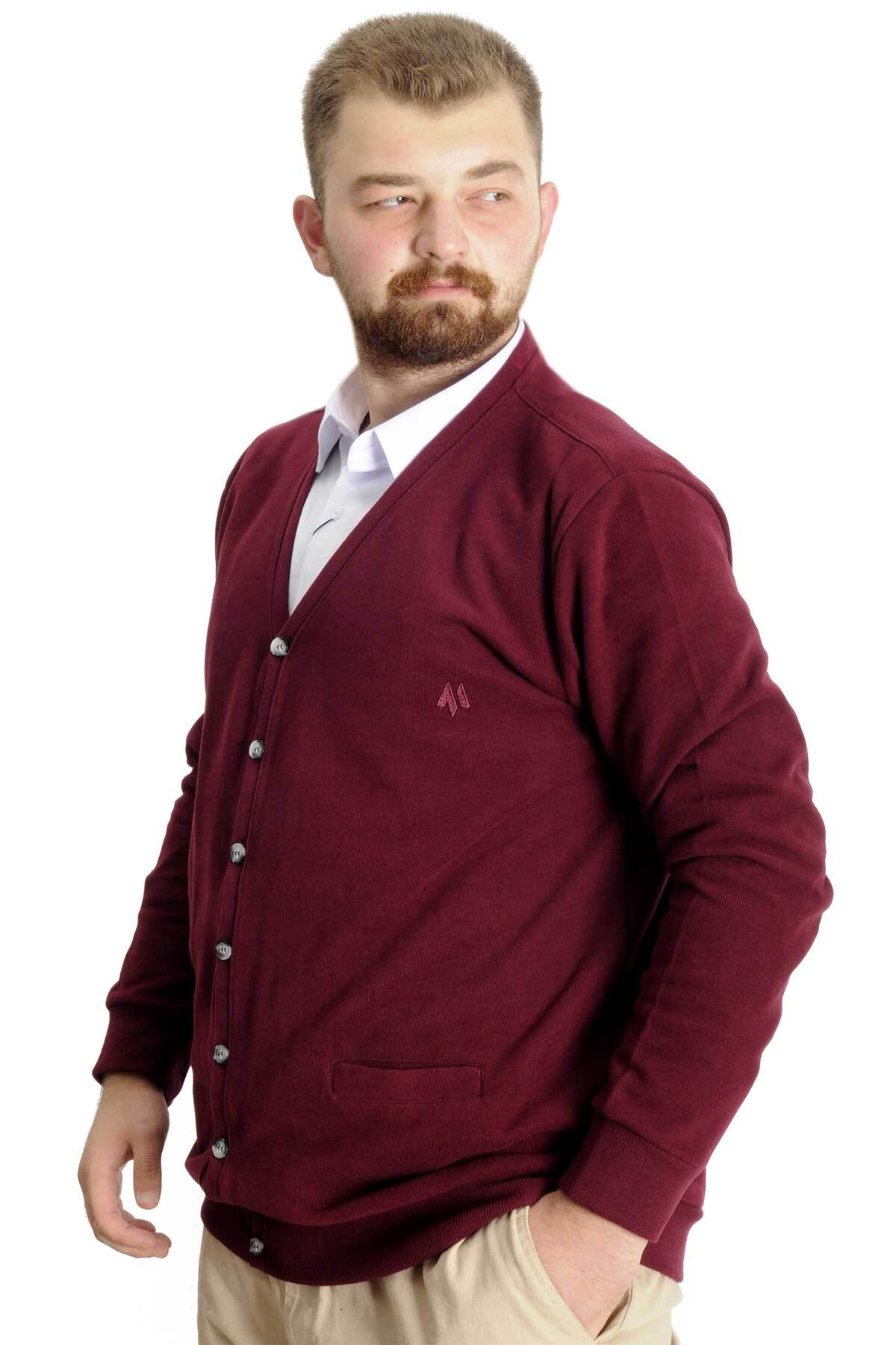 ModeXL Mode XL Büyük Beden Erkek Hırka Vanize Selanik Düğmeli 20548 Bordo görsel 2