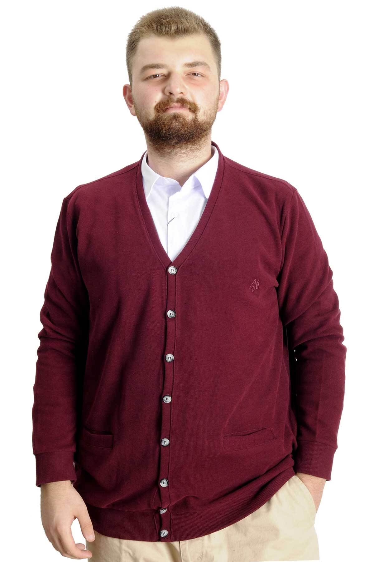 ModeXL Mode XL Büyük Beden Erkek Hırka Vanize Selanik Düğmeli 20548 Bordo