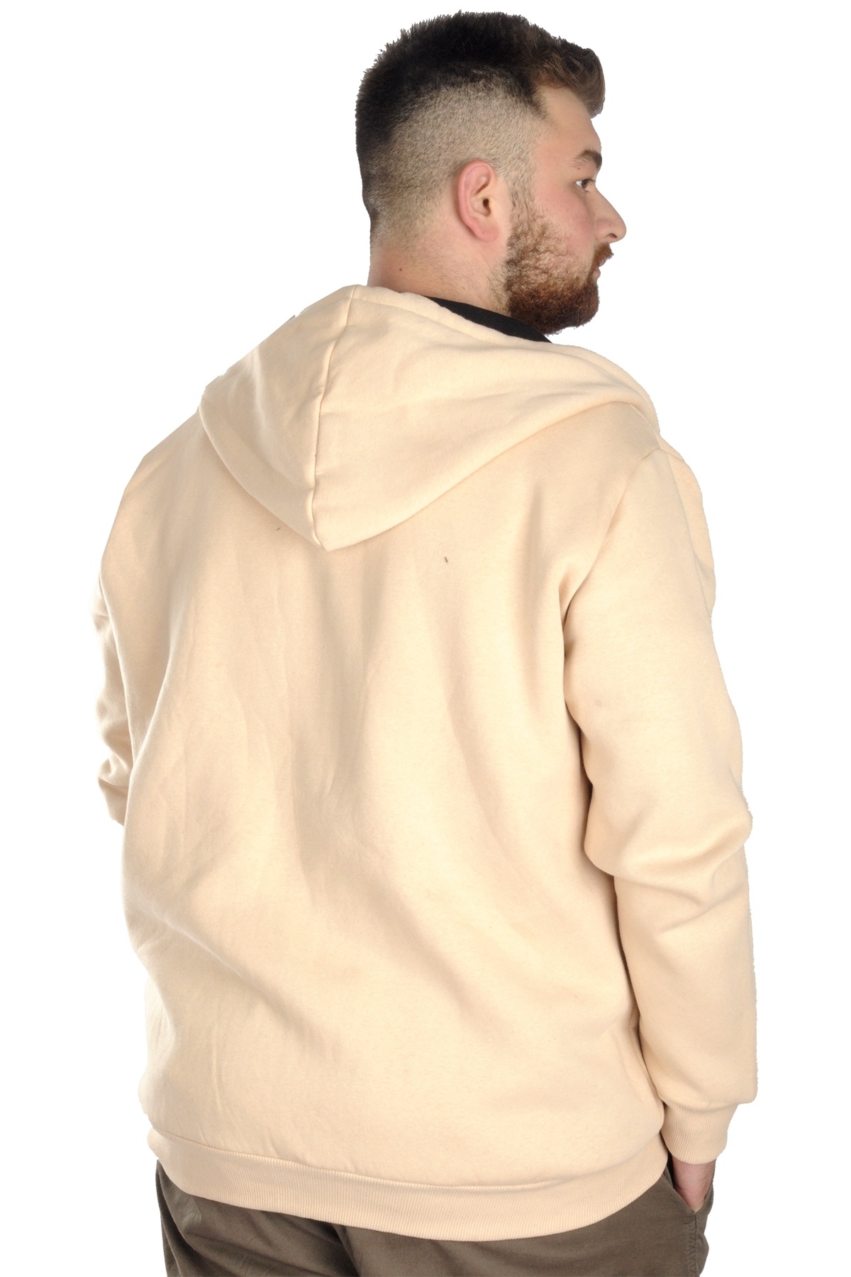 ModeXL Mode XL Erkek Sweat Kapşon Fermuarlı Keep On 22533 Bej görsel 3
