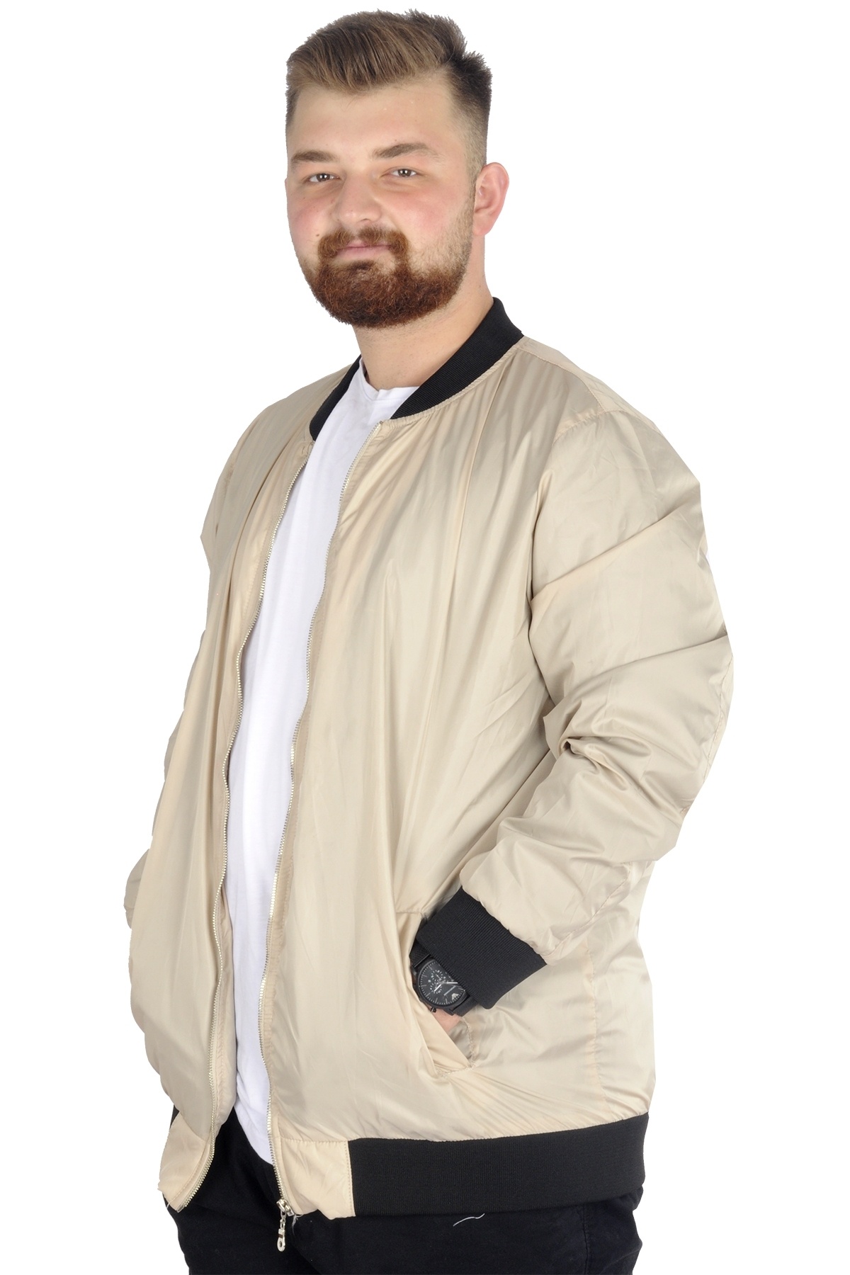 ModeXL Mode XL Büyük Beden Erkek Kolej Mont Jesica 22611 Bej görsel 2
