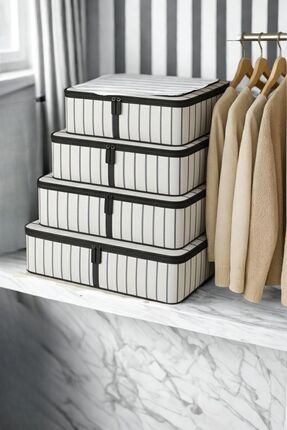 Piev Çok Amaçlı Kıyafet Düzenleyici Organizer Hurç 4 lü Beyaz Çizgili