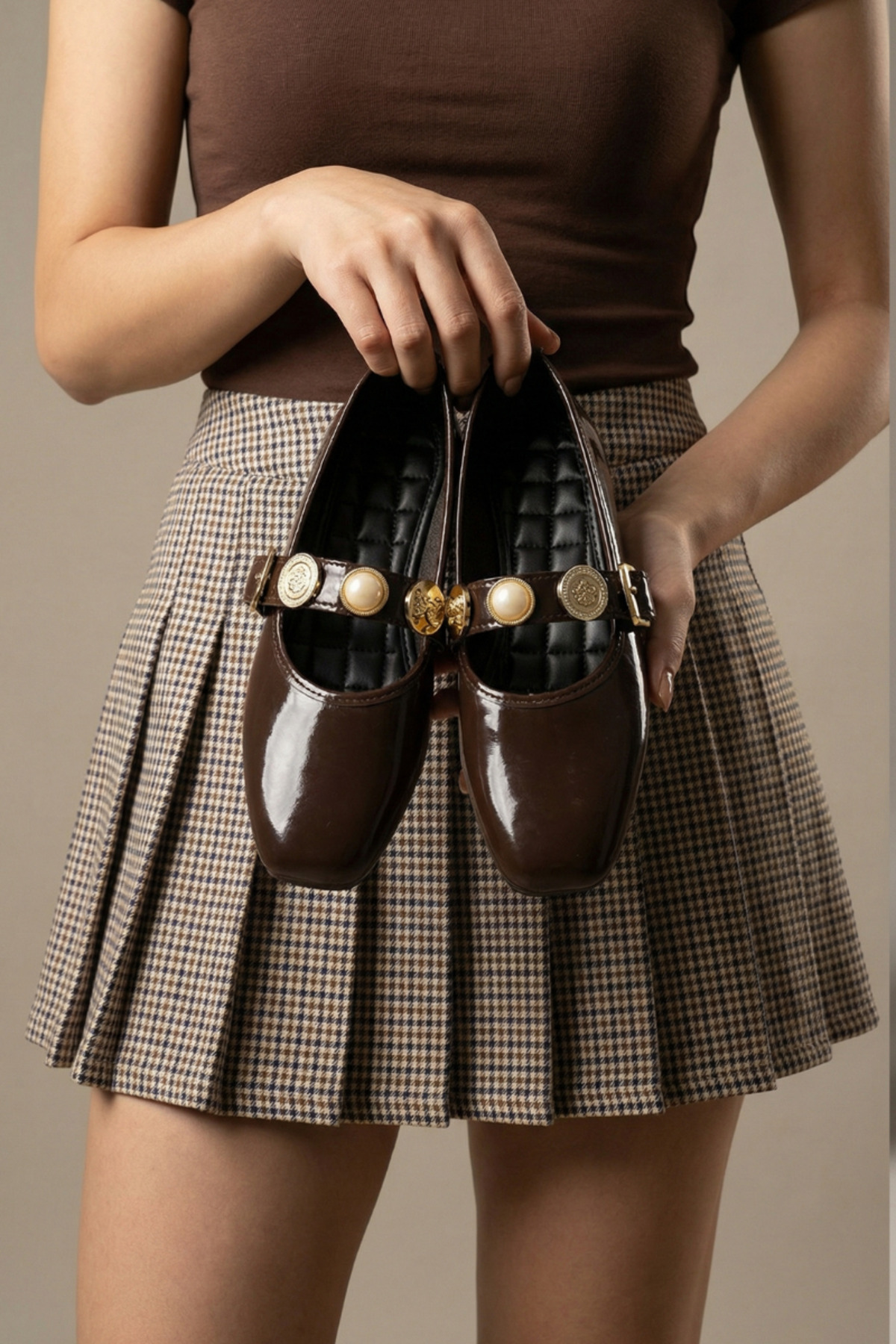 Beyond   Kadın Kahverengi Para Tokalı Rugan Babet 1.5cm BYNDPT03