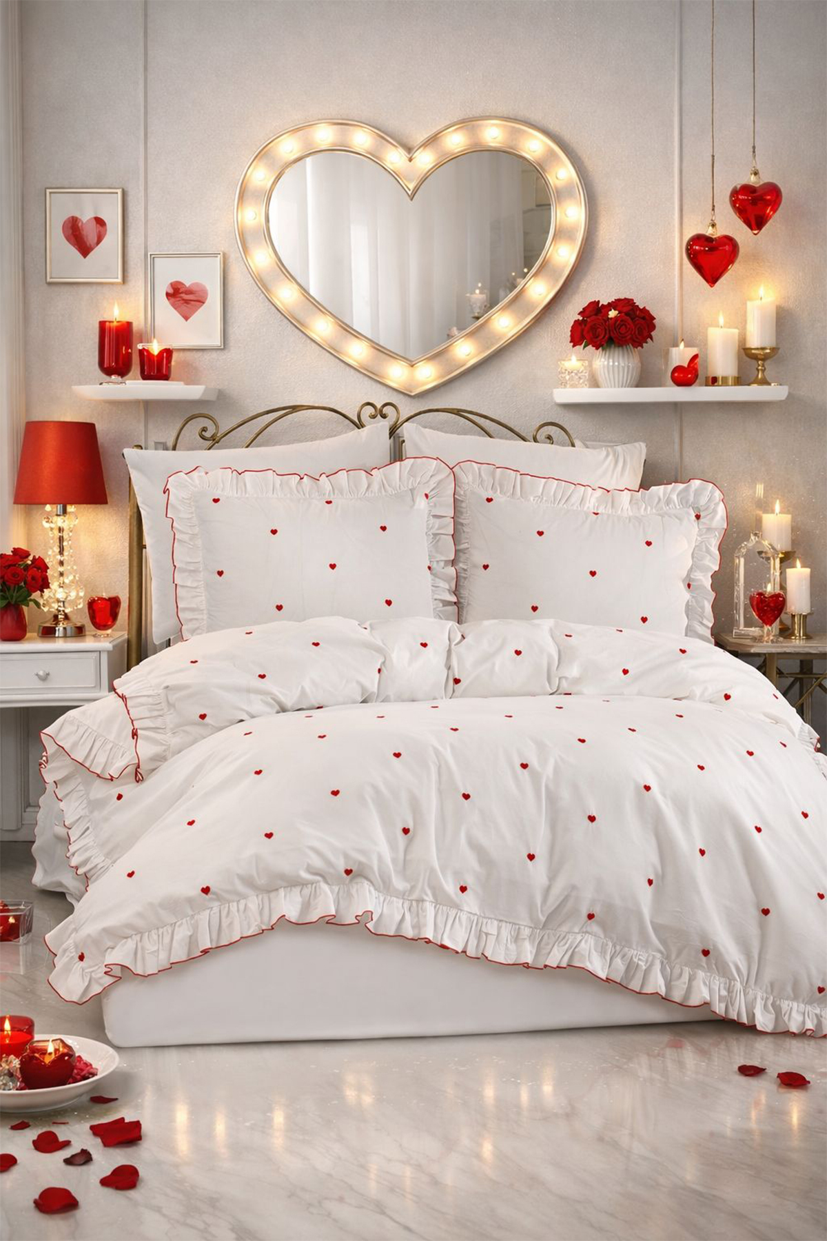 Valentine Love Embroidered 6-Piece Duvet Cover Set Red