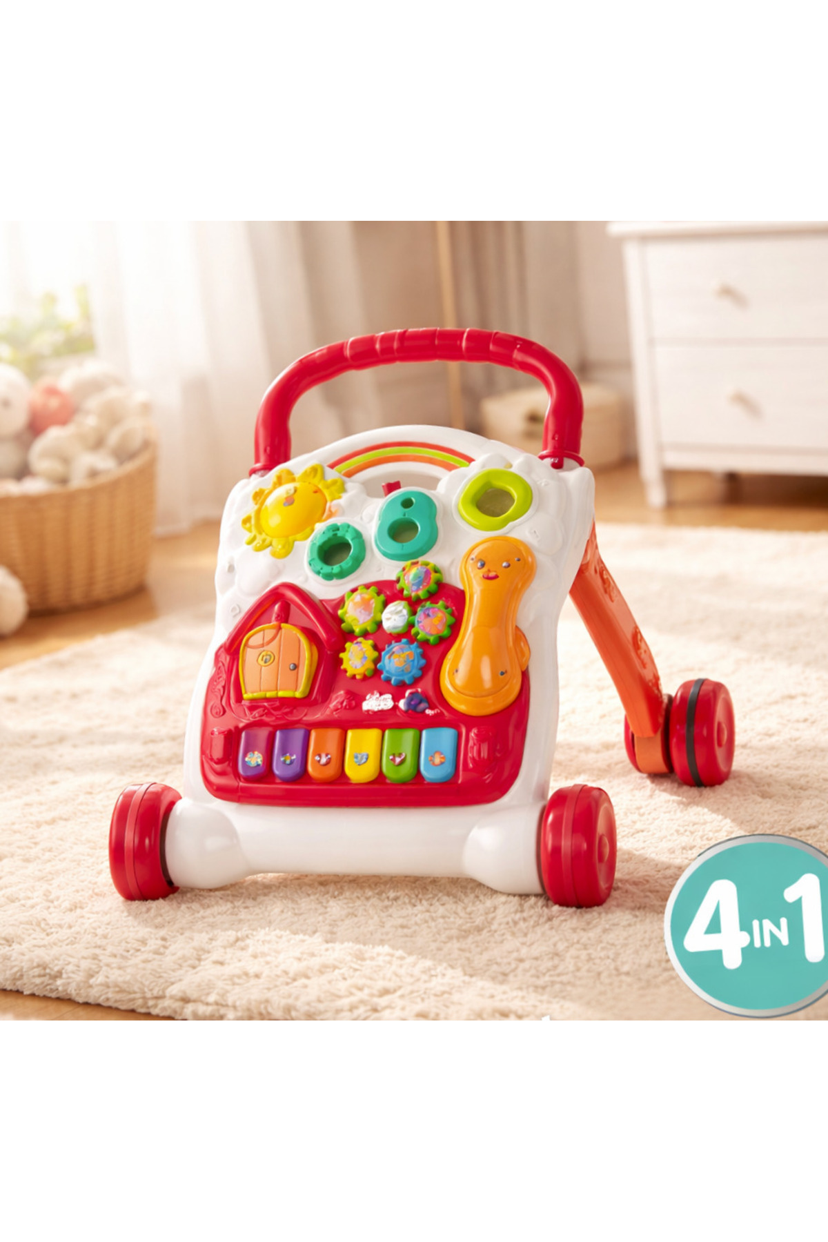 FEYSSHOP 4'ü 1 Arada Eğitici Bebek İlk Adım Arabası -Müzikli Piyanolu Aktivite Masası ve Yürüteç fotoğrafı 5 (önizleme)