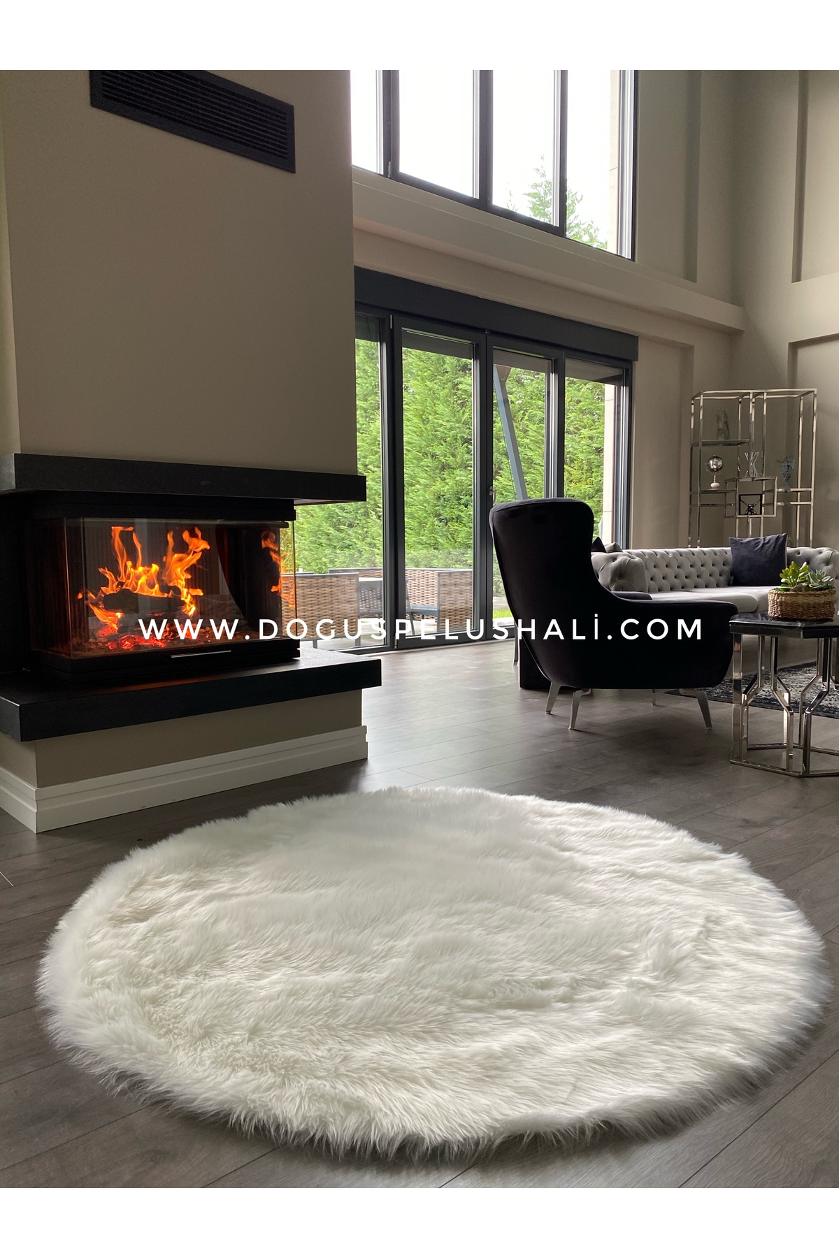 A Post White Soft Textured Plush Rug Round