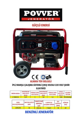 POWER Lt9000 En 9,75 Kva Benzinli Jeneratör Ipli Marşlı