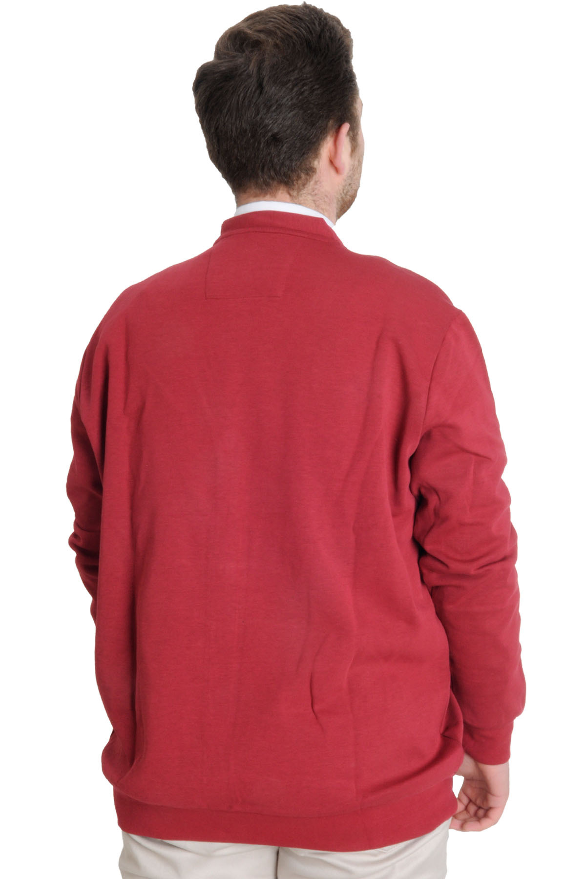 ModeXL Mode XL Büyük Beden Erkek Hırka Düğmeli DOUBLE FACE 20551 Bordo görsel 4