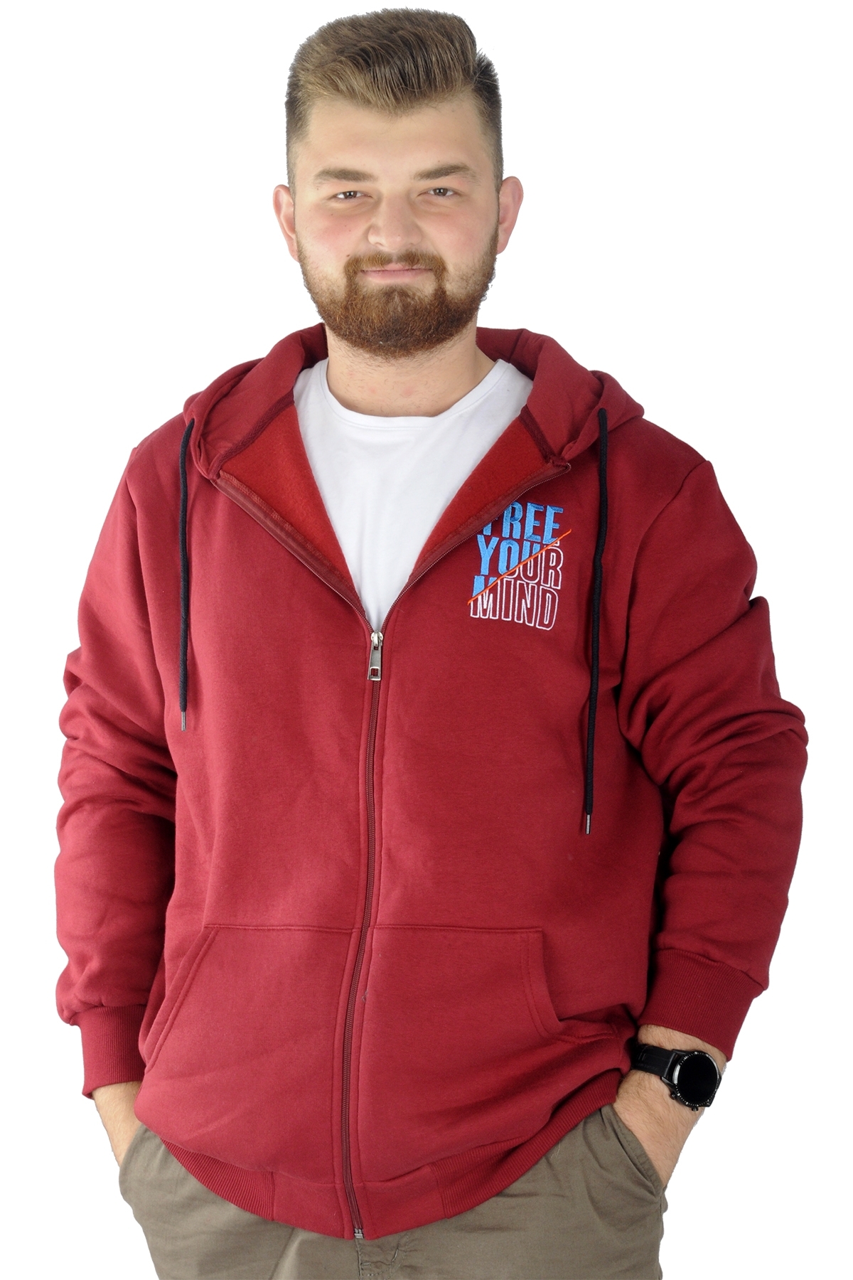 ModeXL Mode XL Erkek Sweat Fermuarlı Free Your Mind 22536 Bordo