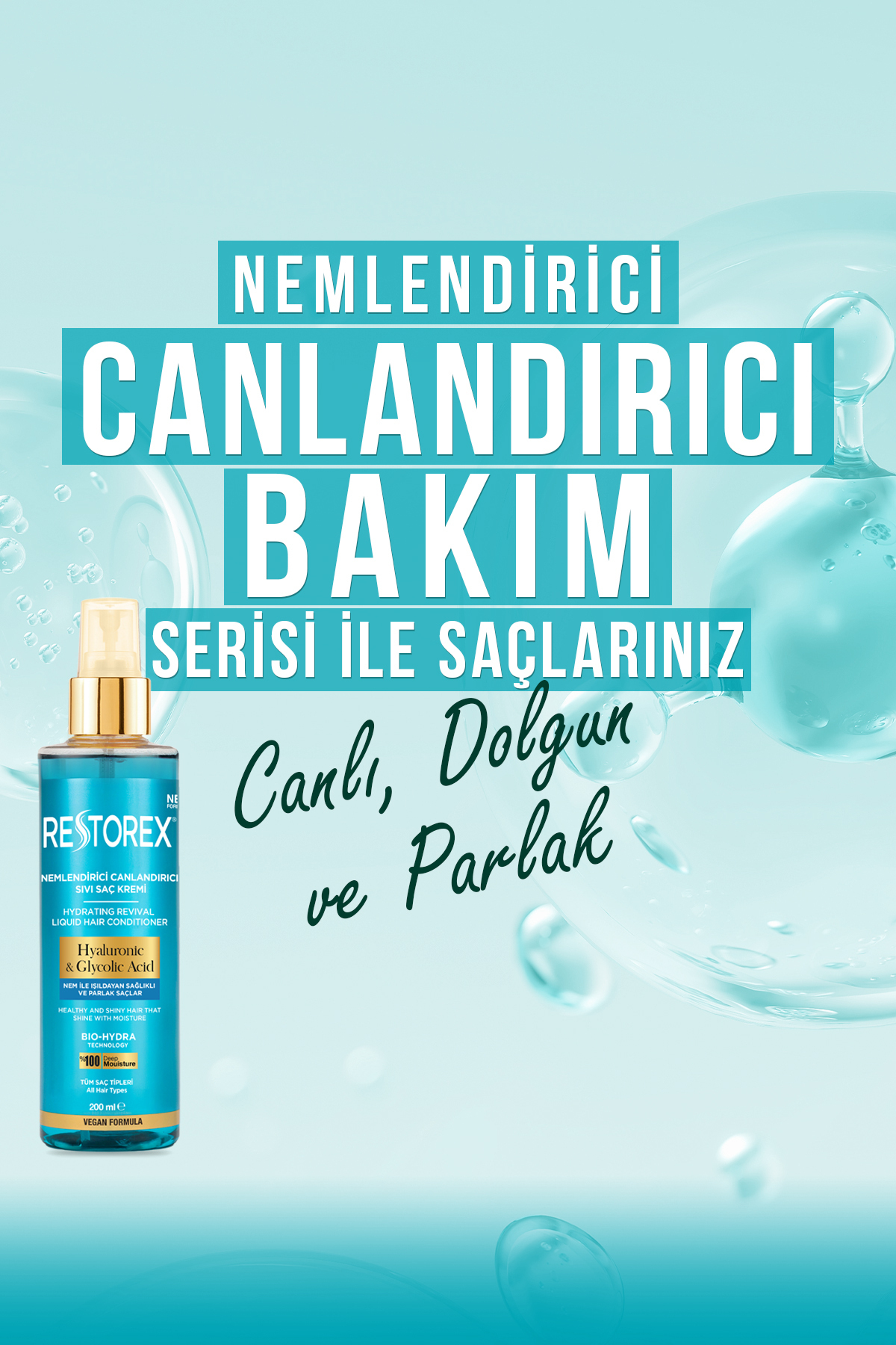 Hydra Nemlendirici Canlandırıcı Bakım Sıvı Saç Kremi 2x200 Ml-Hyaluronik Asit Glikoik Asit — 86805126358952 — تصویر 3 از 6