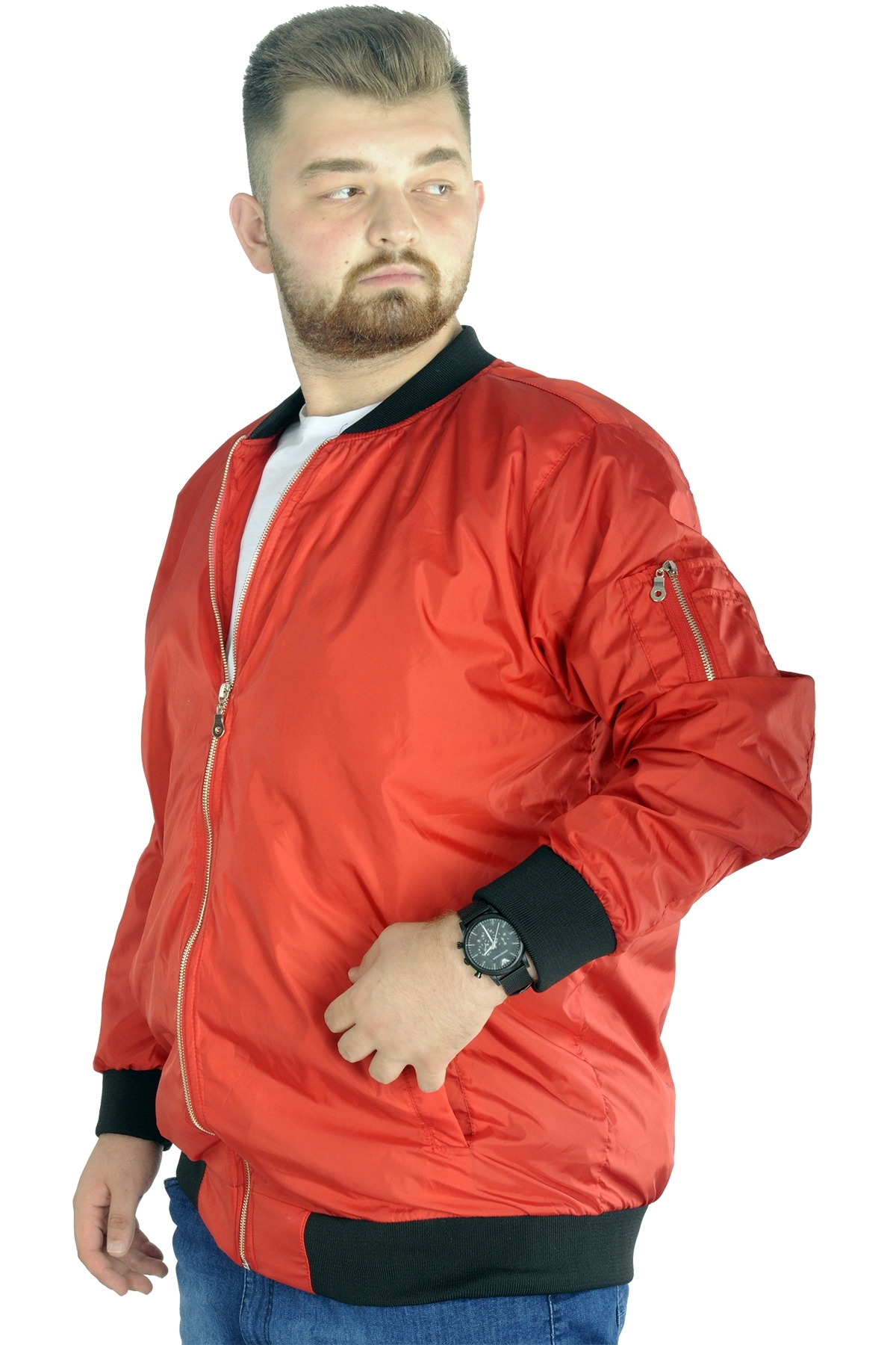 ModeXL Mode XL Erkek YAZLIK INCE Kolej Mont Fermuarlı Jesica 22612 Kırmızı görsel 2