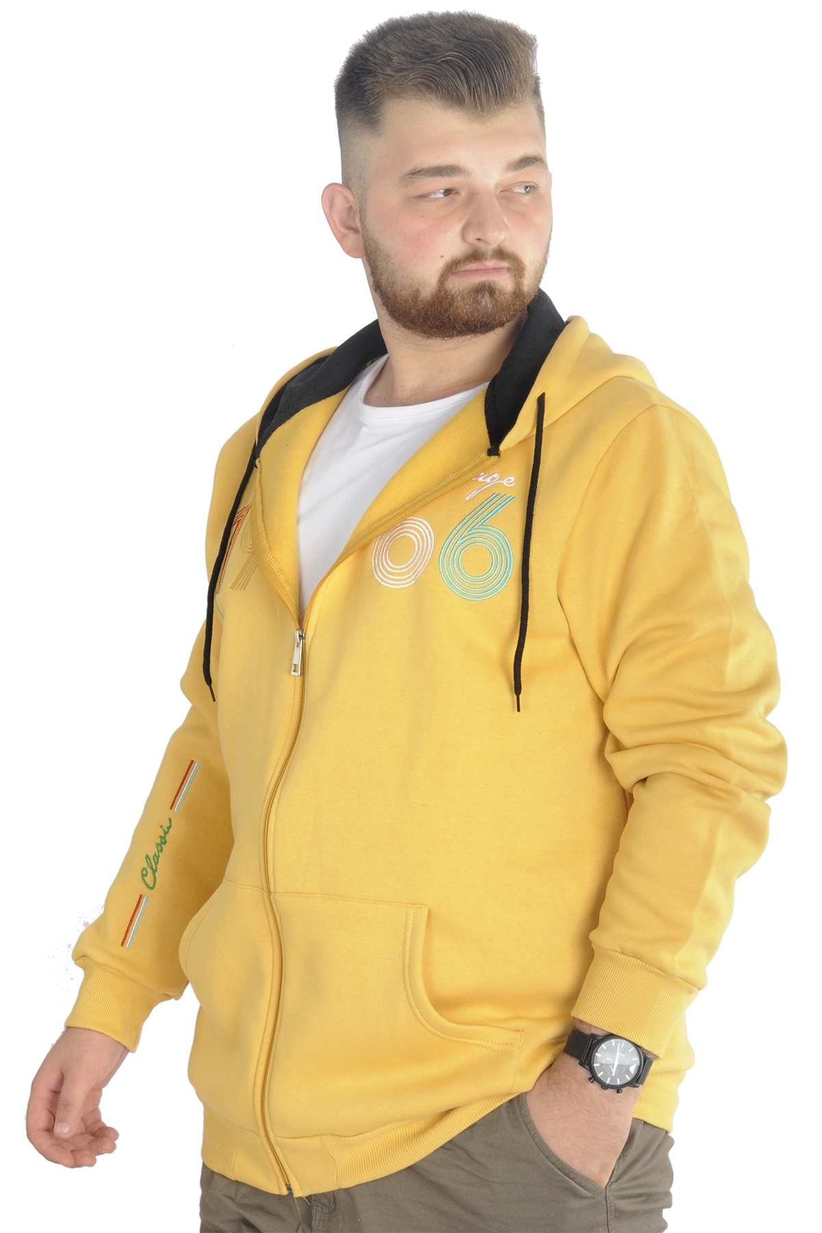ModeXL Mode XL Erkek Sweat Kapşonlu Fermuarlı Vintage 22537 Hardal görsel 2