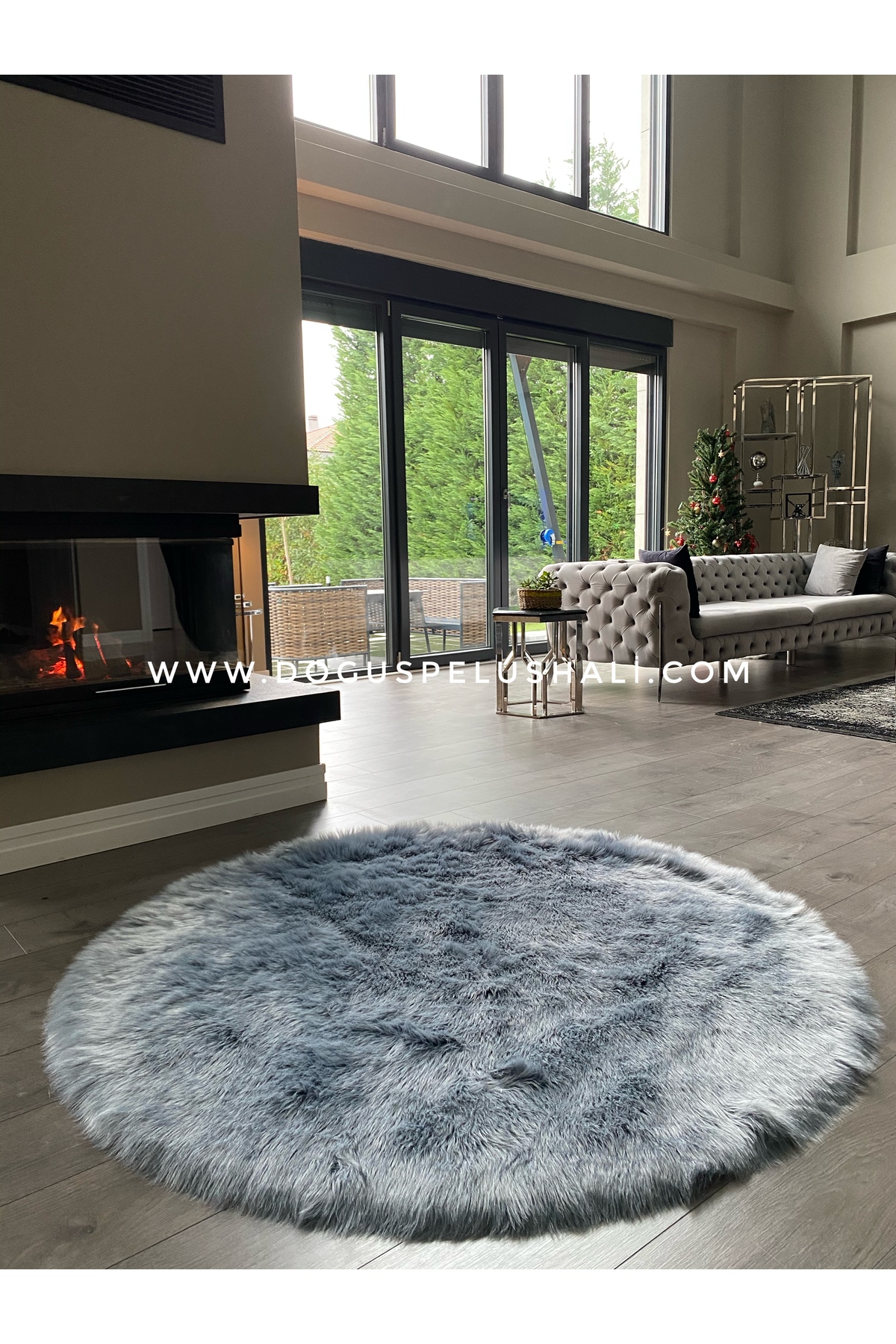 A Skin Grey Soft Textured Plush Rug Round