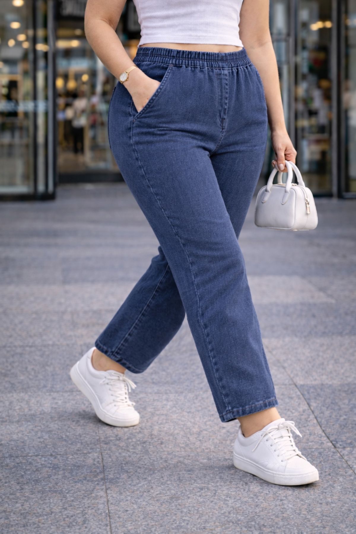 CEDY DENIM  - Büyük Beden Likralı, Beli Lastikli Jean Pantolon C636-Açık Mavi - Görsel 7