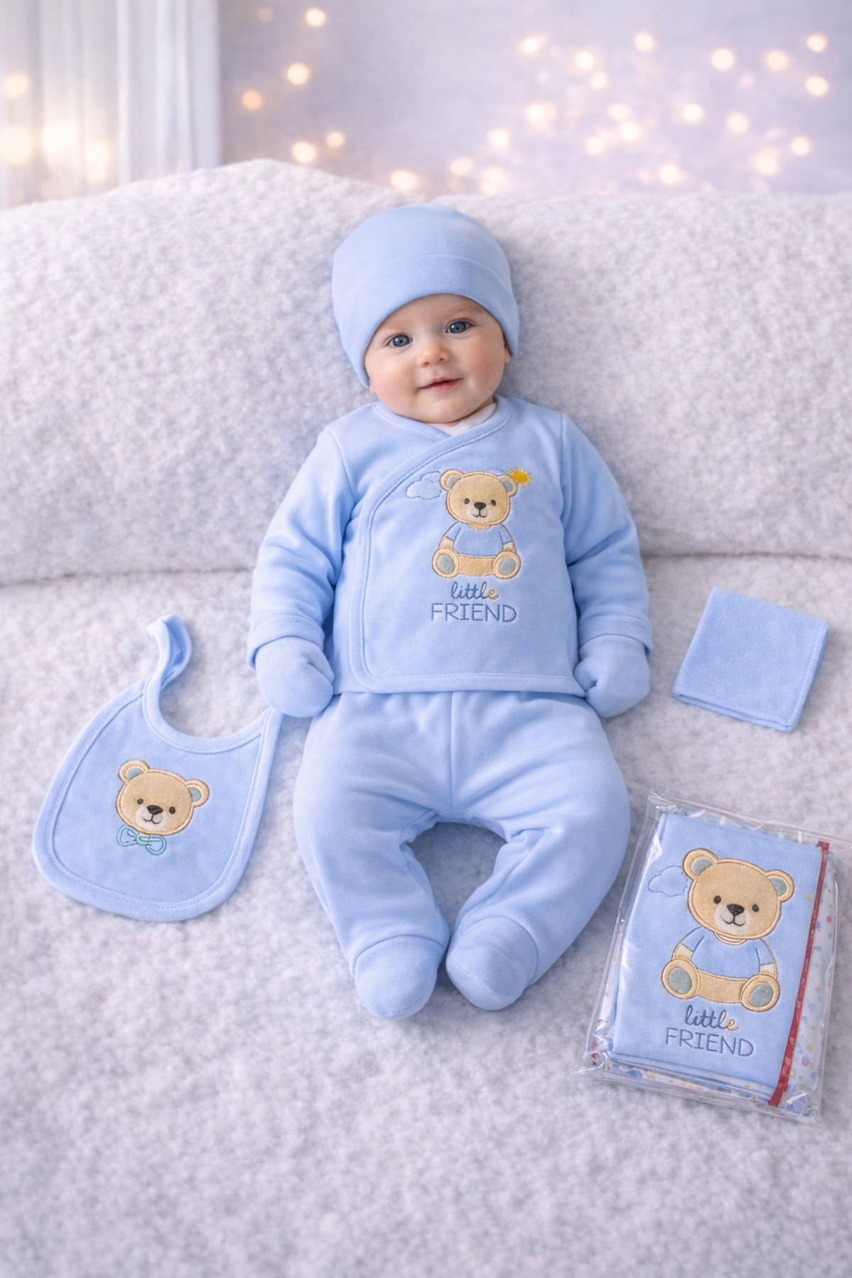 Petino Erkek Bebek Yenidoğan Hastane Çıkış Seti Sevimli Ayı Motifli 10 Parça (Paket İçersinde) fotoğrafı 2 (önizleme)