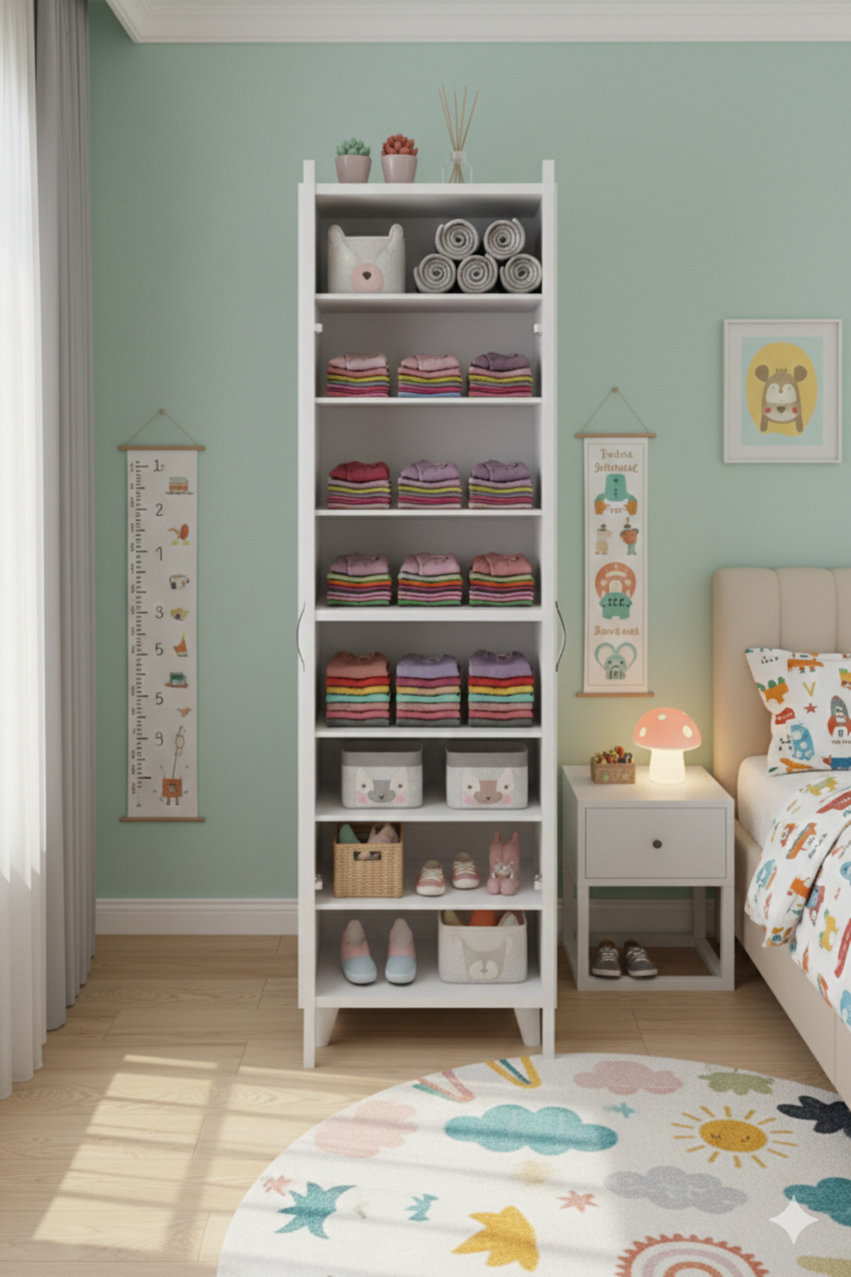 Kzy Mobilya 8 Raflı 2 Kapaklı 16R Çocuk Elbise Dolabı Banyo Dolabı Çok Amaçlı Dolap Beyaz fotoğrafı 2 (önizleme)