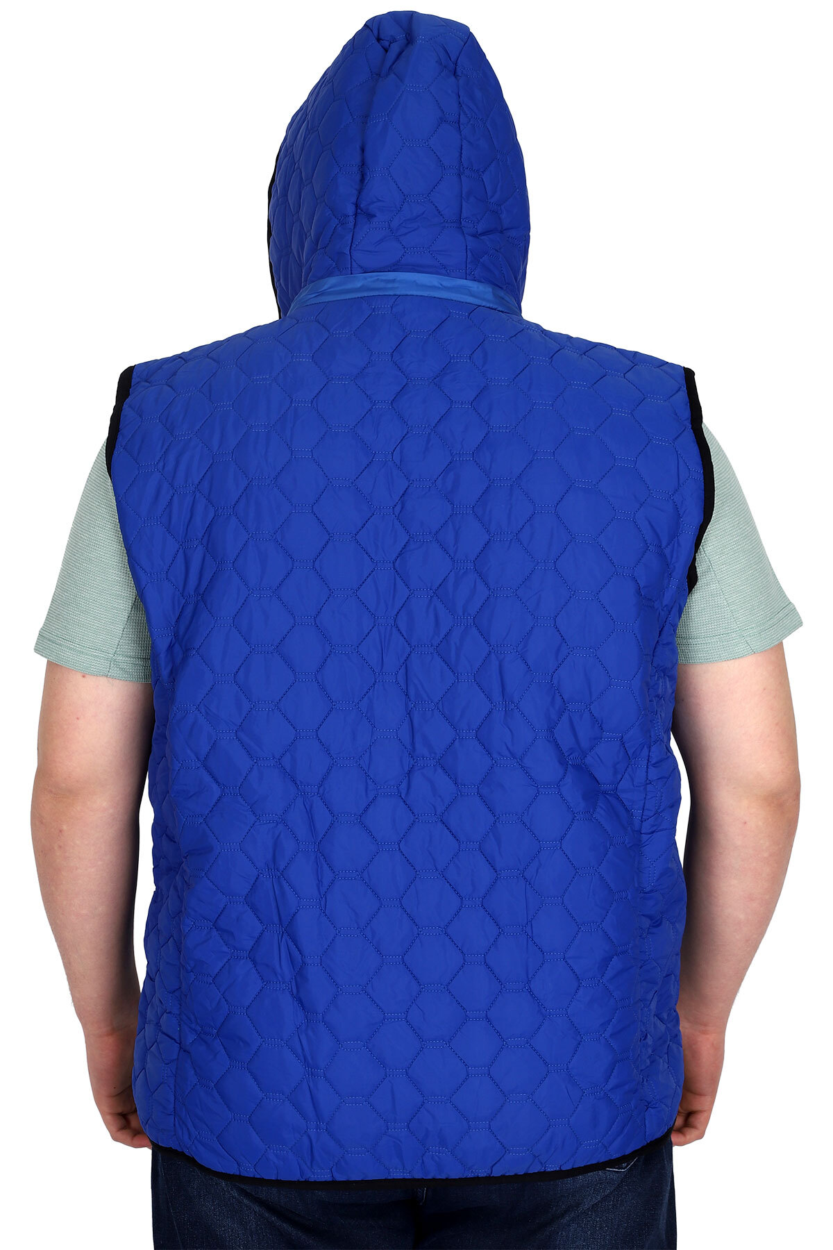 ModeXL Mode XL Büyük Beden Erkek Fermuarlı Kapüşonlu Şişme Yelek U24705 Mavi görsel 4