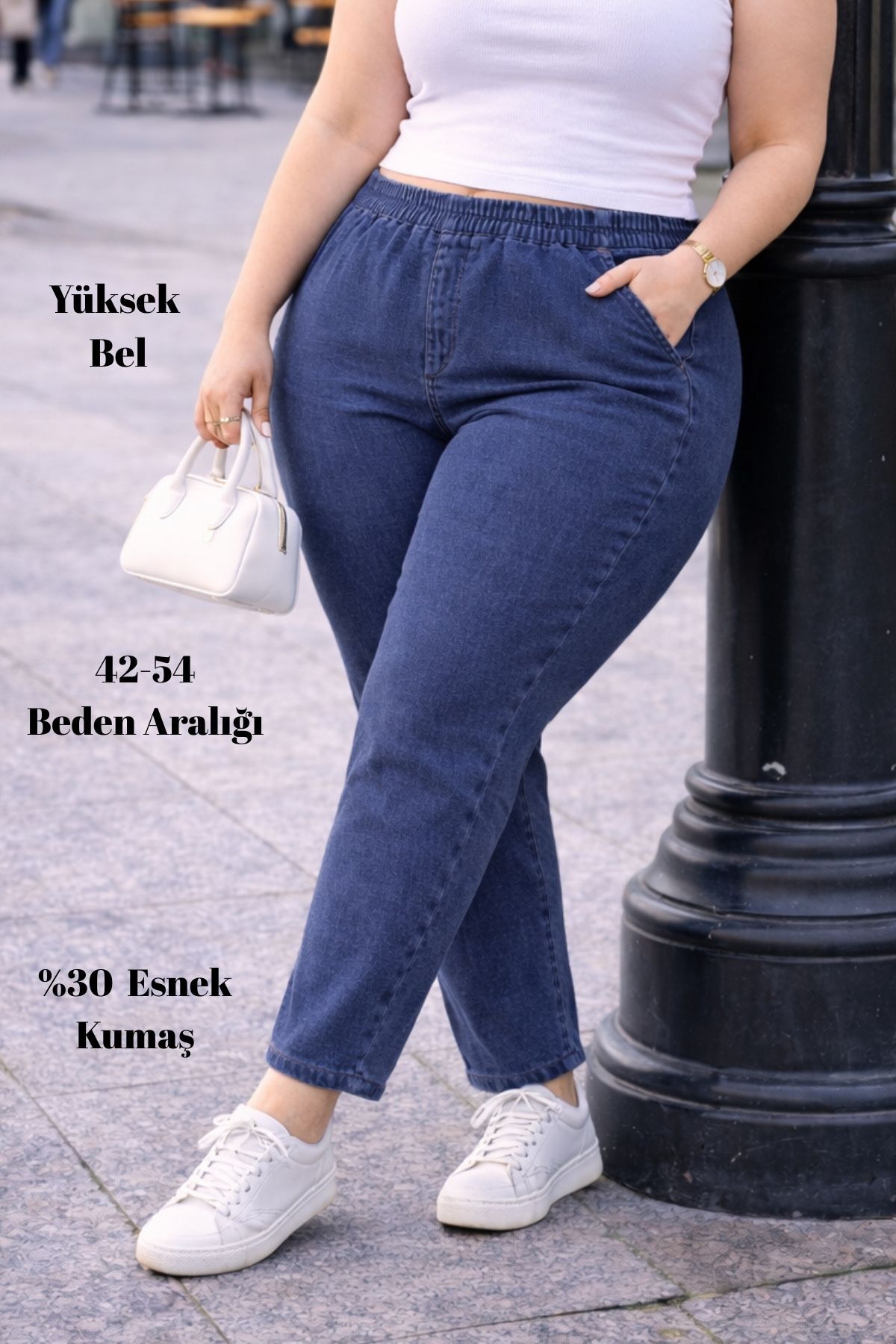 CEDY DENIM  - Büyük Beden Likralı, Beli Lastikli Jean Pantolon C636-Açık Mavi